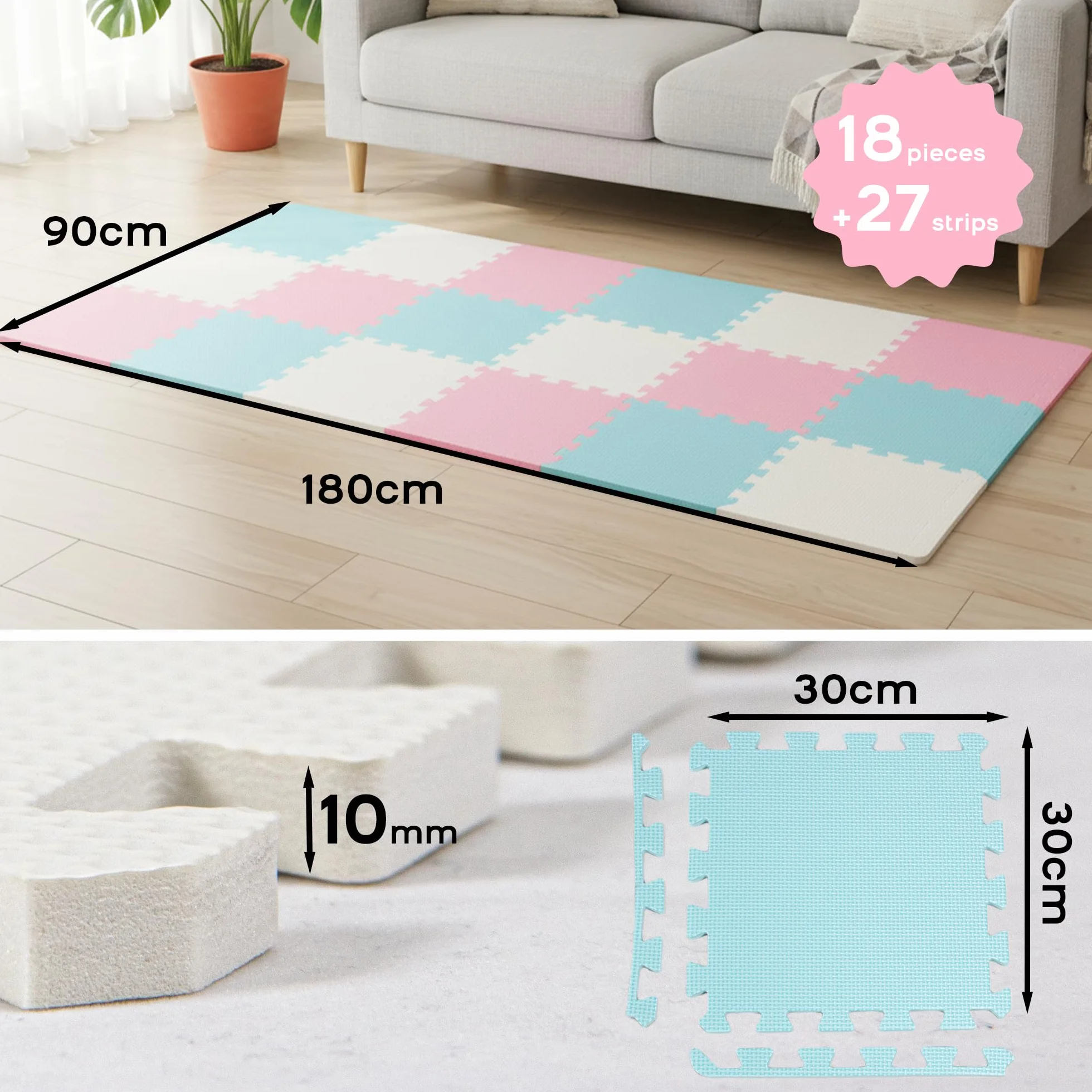 Tappetini ad Incastro 30cm x 30cm Morbida Schiuma Tappetino da Gioco Palestra 12/18 Pezzi