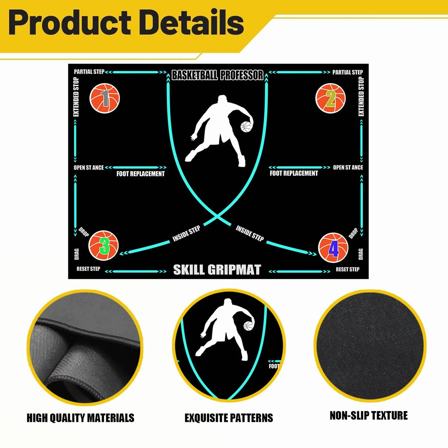 Basketball Corner Mat Anti Slip Rubber Silent Shock Absorbing Exercise Mat Foldable Training for Adults