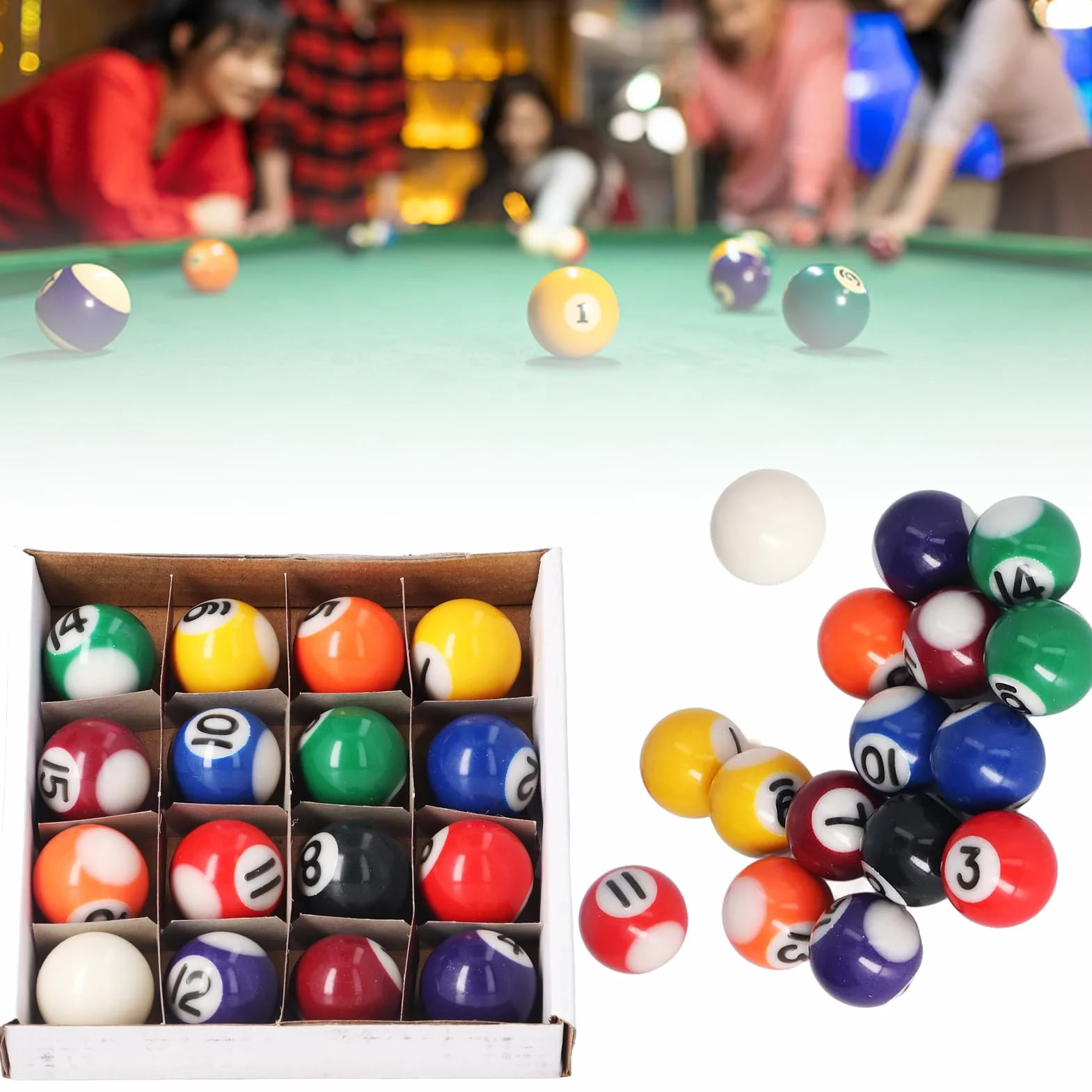 Set Mini Biliardo Americano con 16 Palline da 25mm in Resina per Tavolo da Gioco