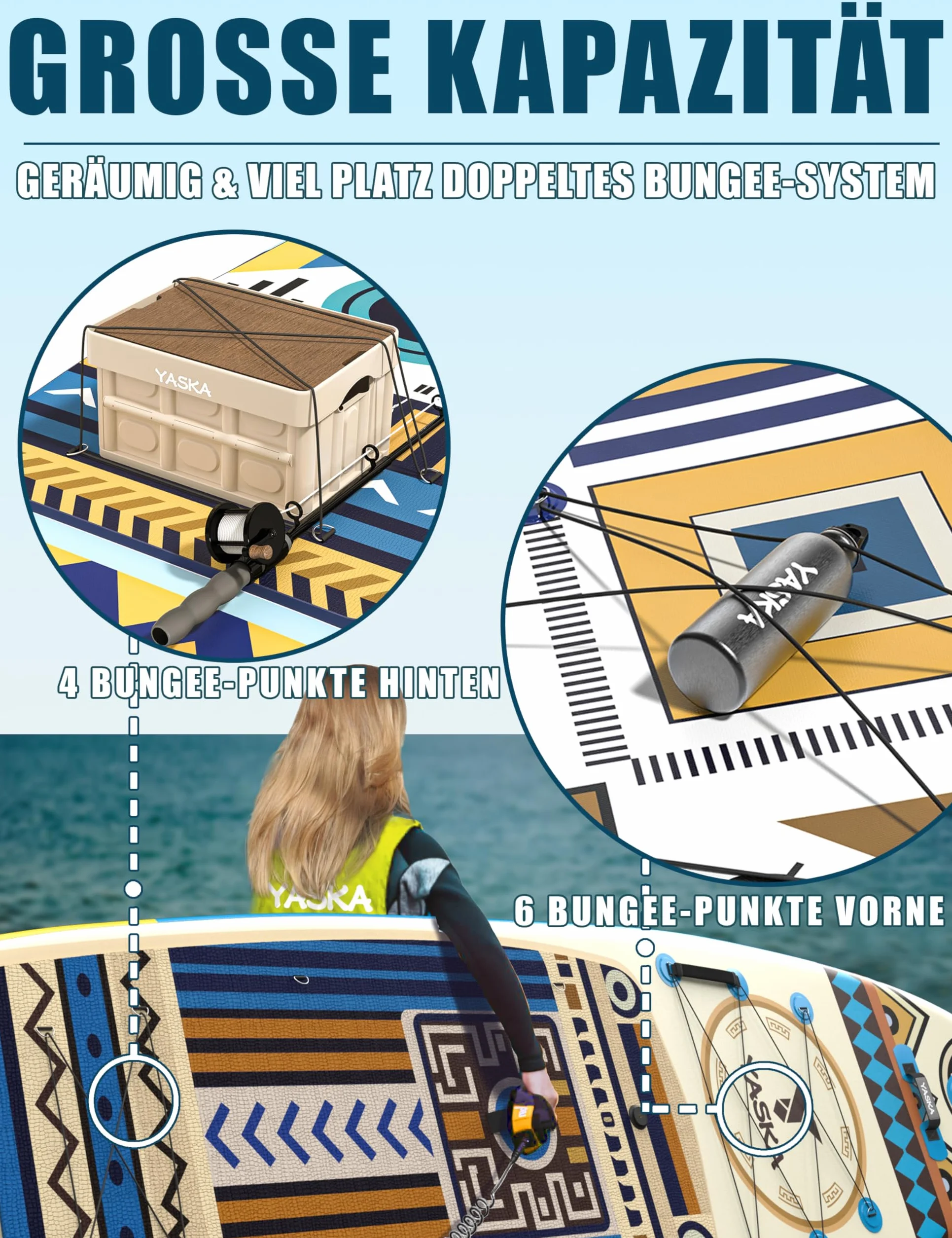 Yaska SUP Gonfiabile Adulti con Tutti gli Accessori e Portabicchiere,335cm Stand up Paddle Gonfiabile per Tutti i Livelli di Abilità,Paddle Board con Capacità di 200kg per 2 Persone