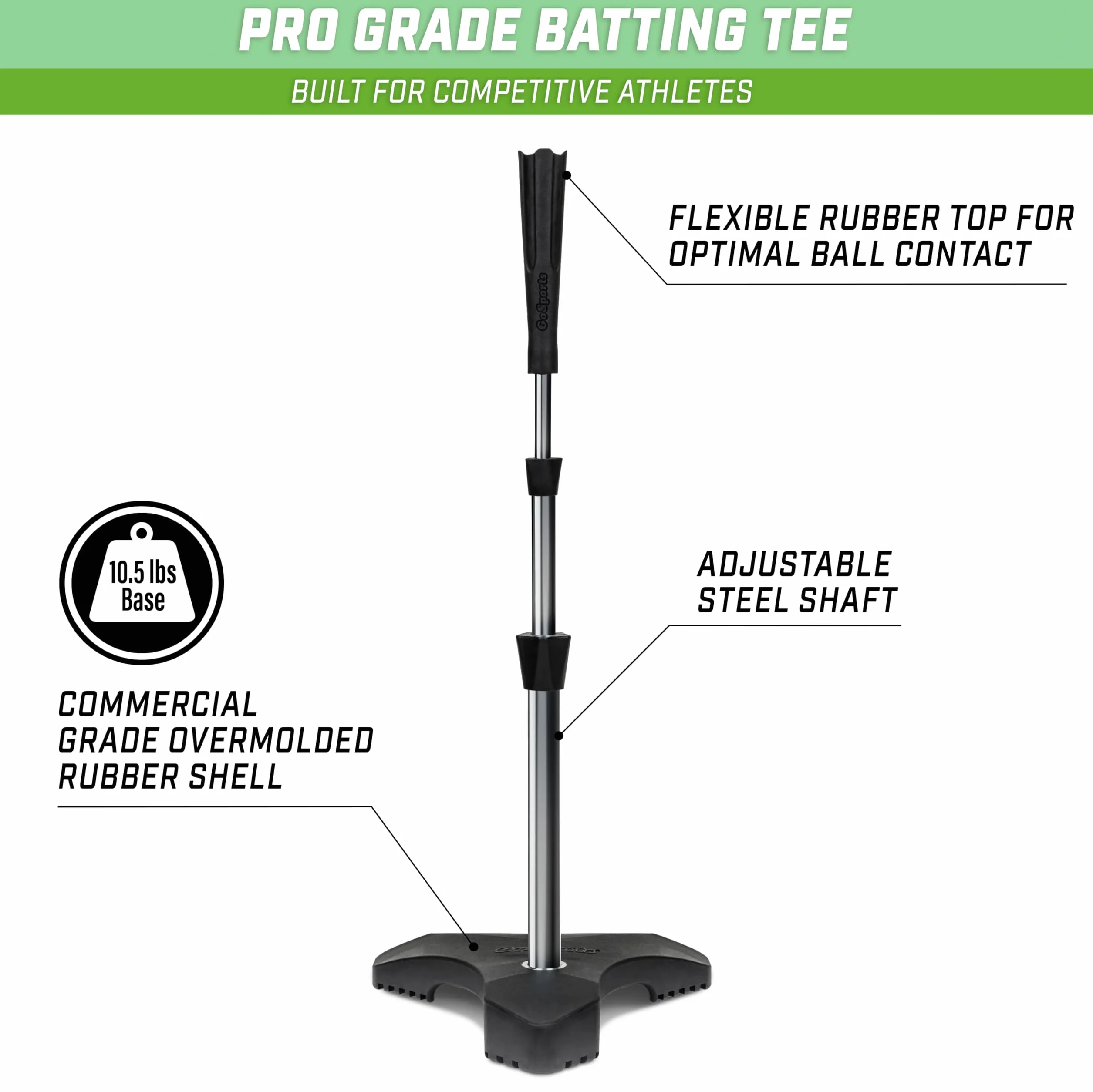 GoSports Tee da battuta baseball softball treppiede resistente altezza regolabile