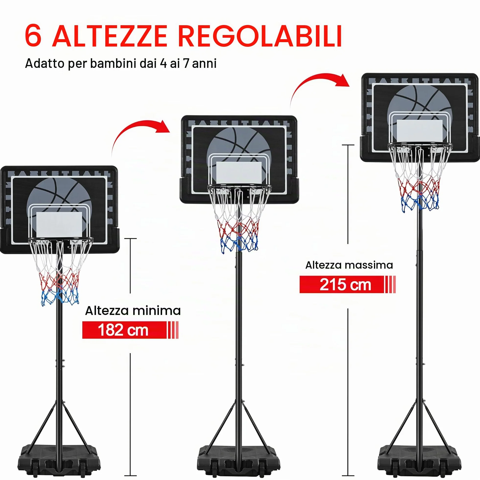 Yaheetech Canestro Basket Esterno Interno in HDPE e Metallo con Colonna Tabellone Canestro