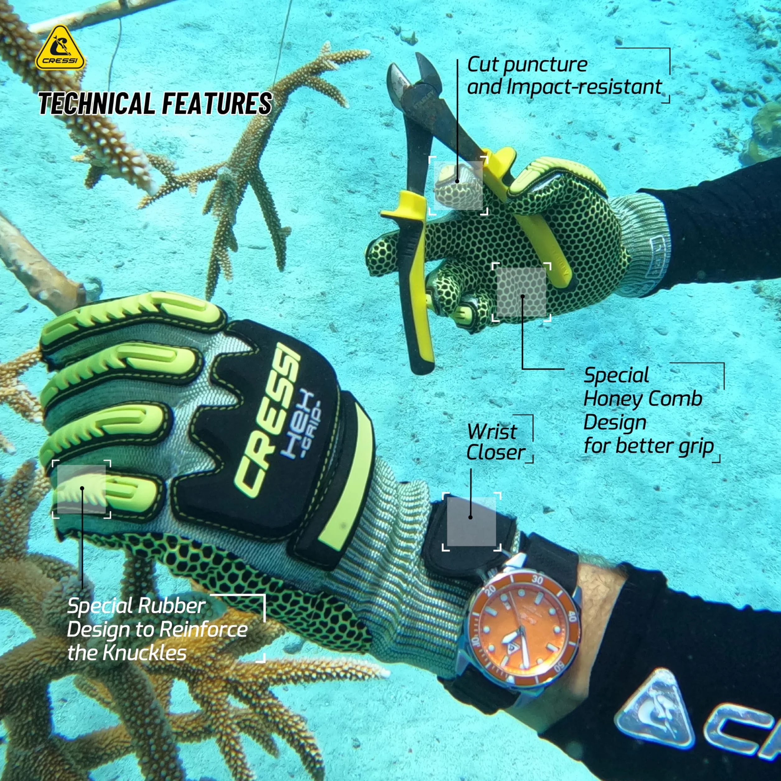 Cressi Hex Grip Gloves - Guanti Resistenti a Tagli e Abrasioni per Apnea e Immersioni, Adulto Unisex