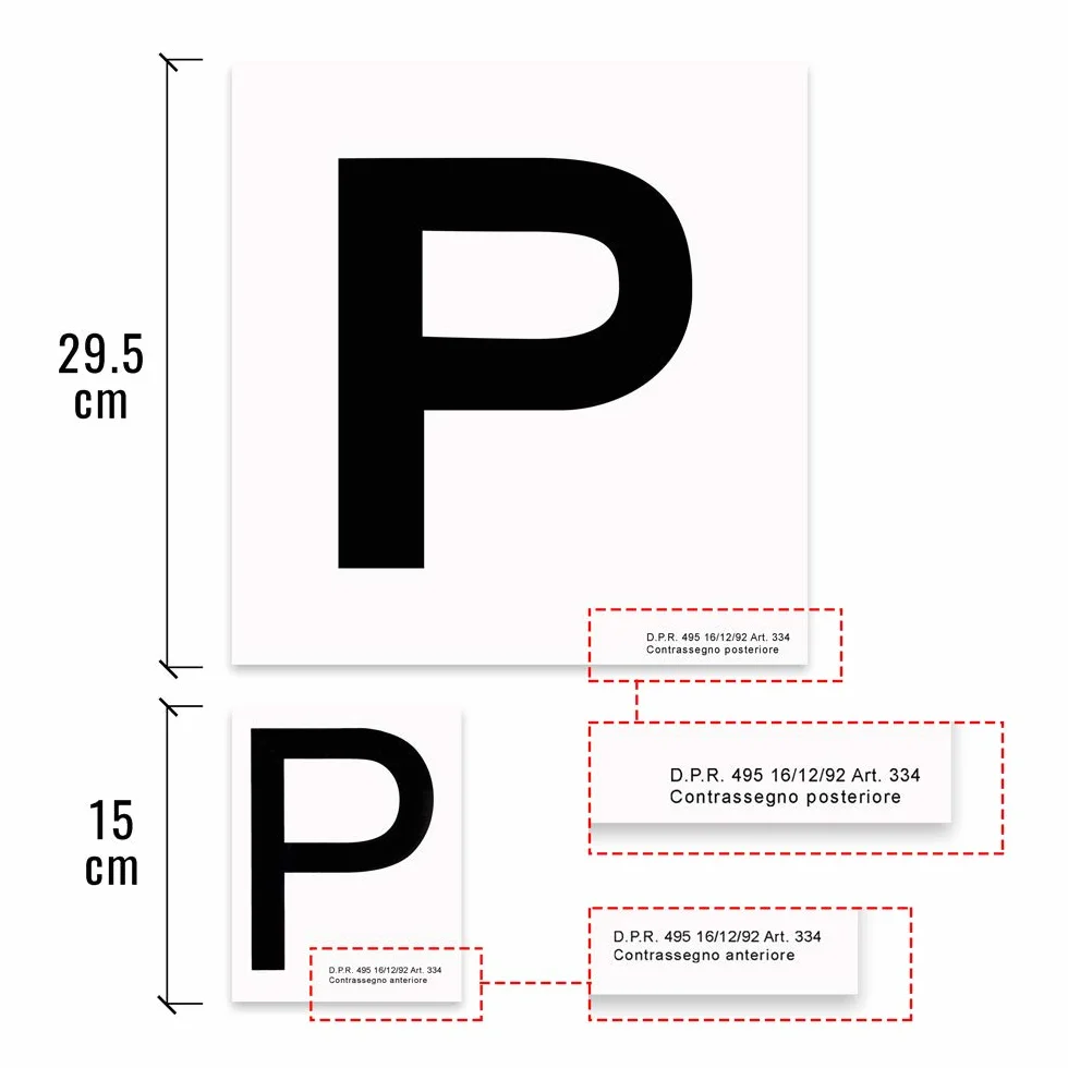 Contrassegno Elettrostatico "P" Principiante 4R Quattroerre.it Set di 2 Pezzi Anteriore + Posteriore