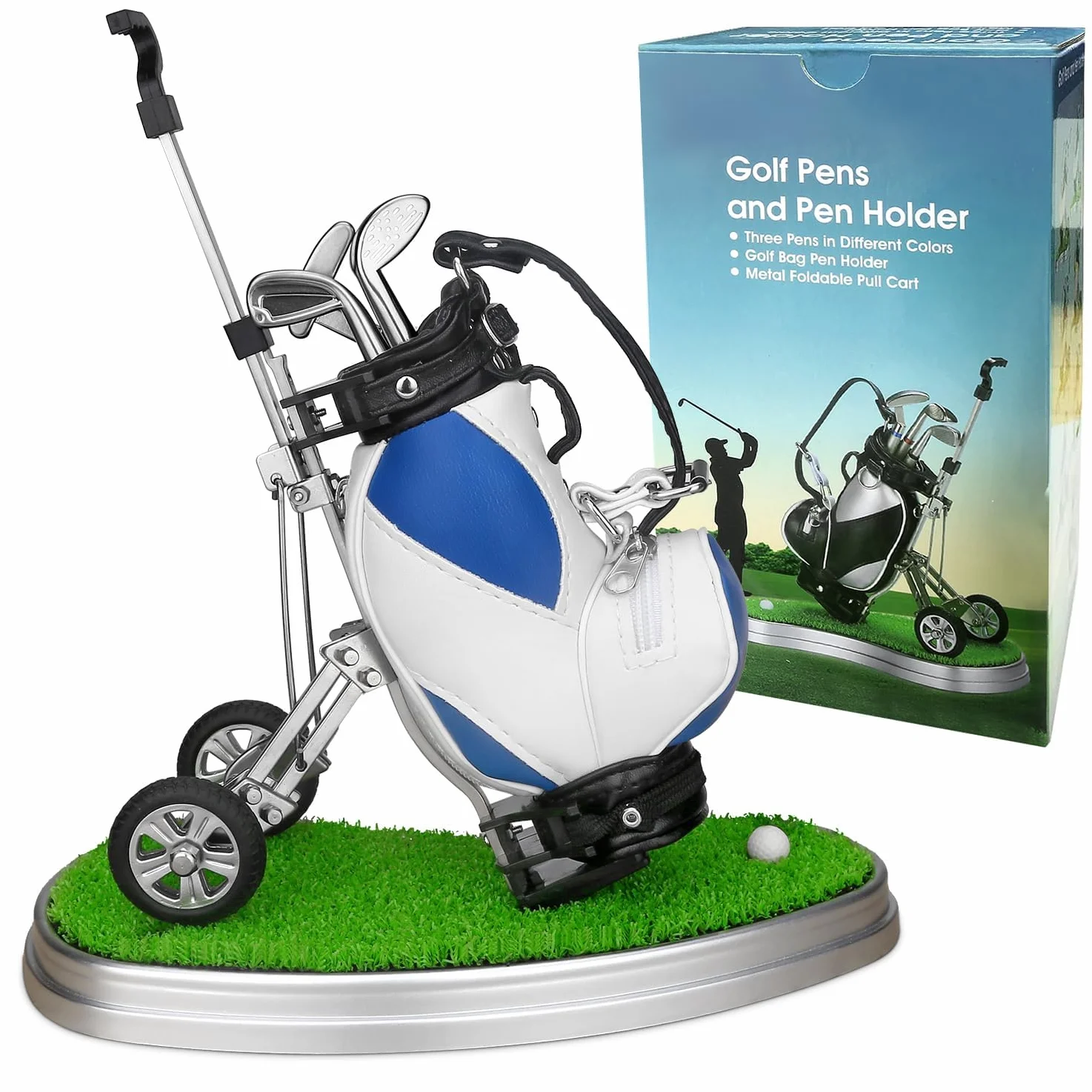 Porta Penne da Golf 3 Pezzi - Set Desk Decor - Regali Souvenir Uomini - Blu Bianco