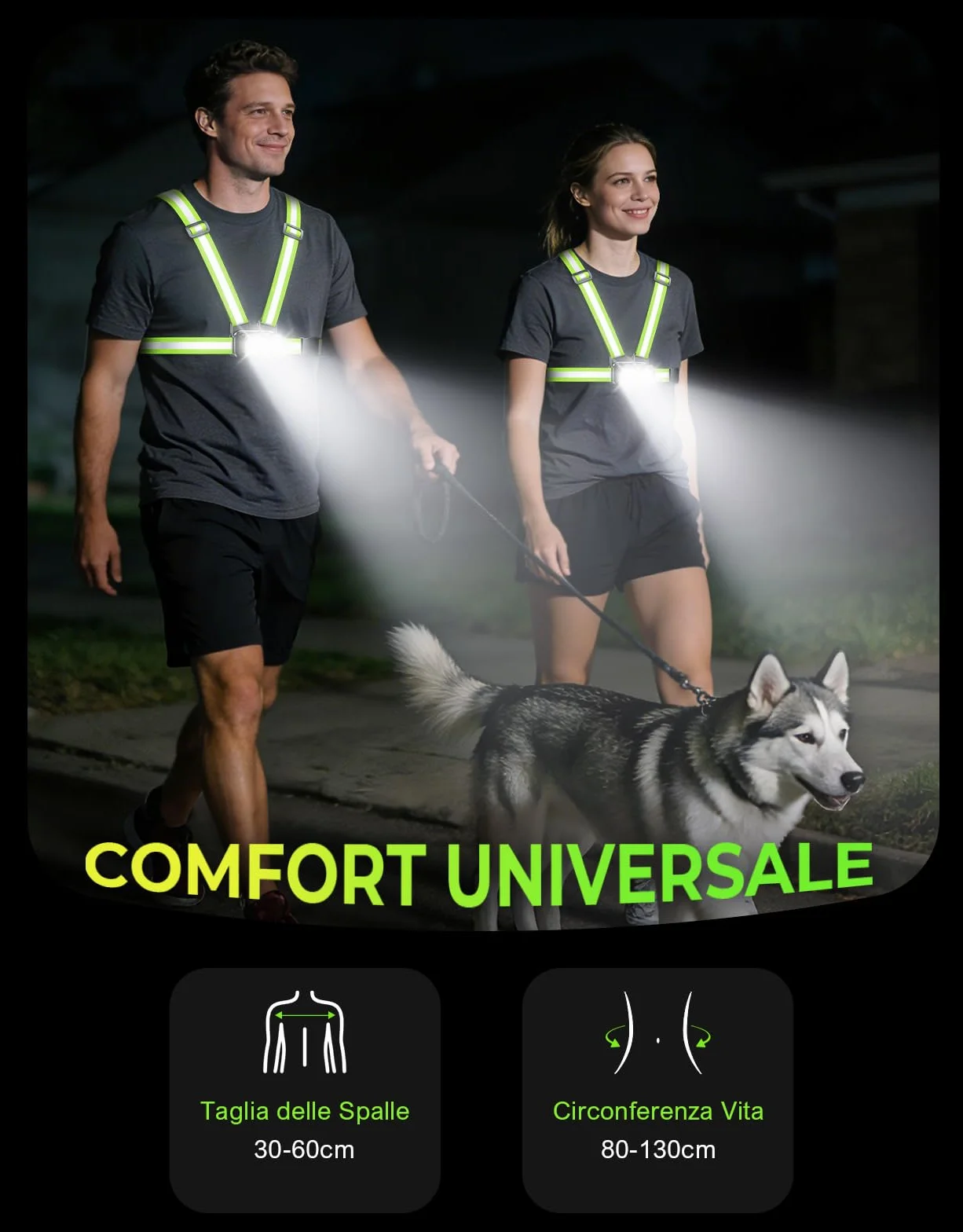 Luce Running 800LM IPX4 Impermeabile 7+2 Modalità Autonomia 4-25 Ore 45° Regolabile per Ciclismo Jogging