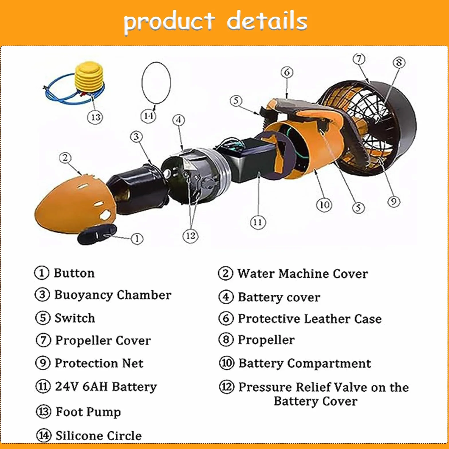 Seascooter subacqueo 500 W Immersioni Snorkeling