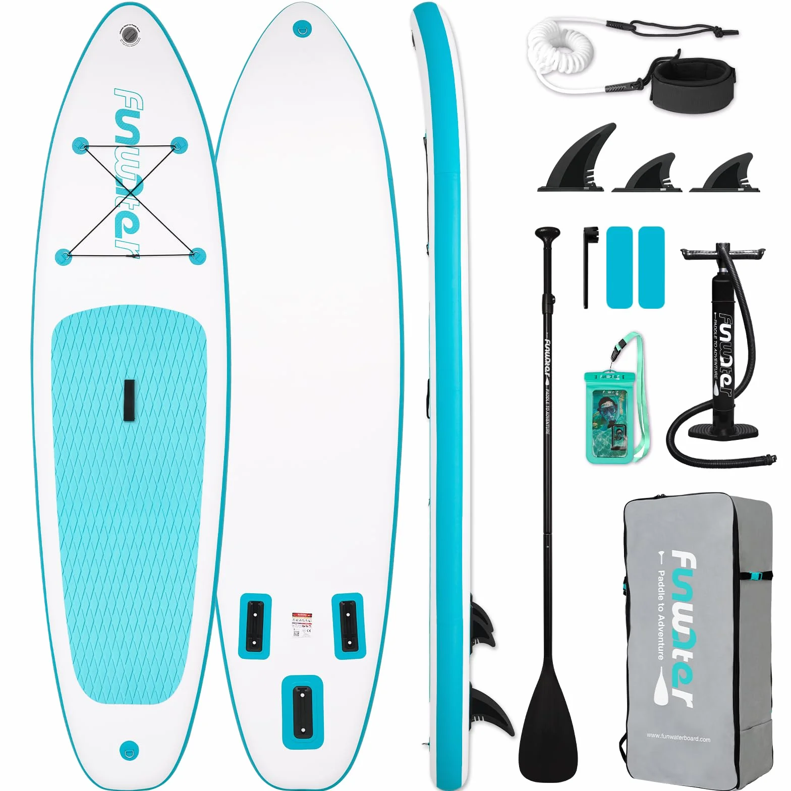 FunWater Tavola SUP Gonfiabile Ultra Leggera Accessori Completi Pagaia Regolabile Pompa Zaino Leash Pinne