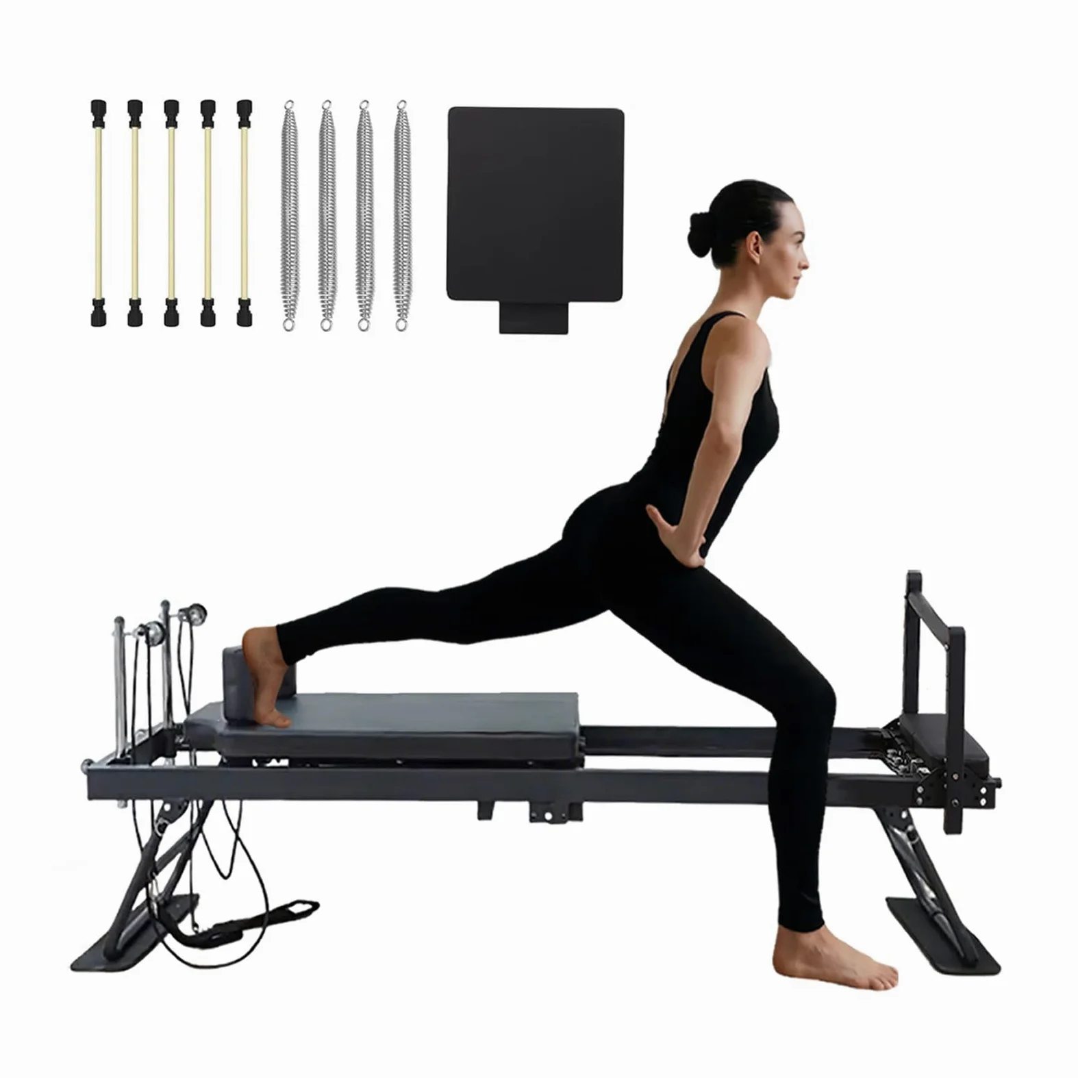 Riformatore Pilates Pieghevole, Portatile Pieghevole Professionale Pilates Reformer con Jump Board per Casa, Palestra, Yoga, Allenamento al Chiuso, Pilates,Black-10