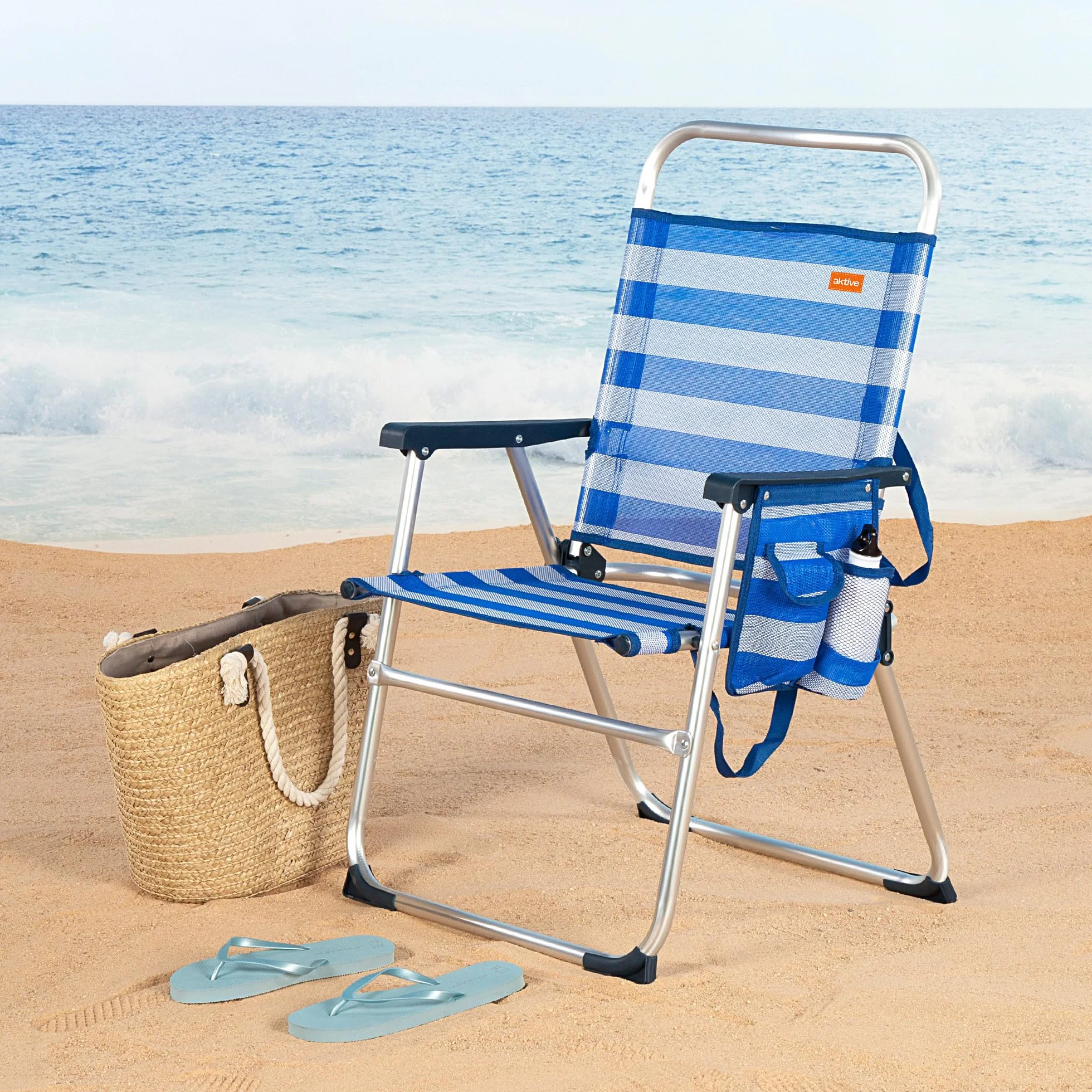 AKTIVE 53952 - Sedia Pieghevole Fissa Alluminio Beach 51x56x90 cm - Blu