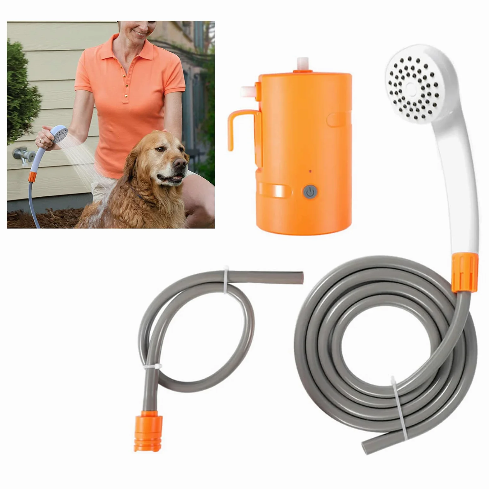 Pompa elettrica portatile per doccia per campeggio all'aperto lavaggio auto pulizia del cane, 4400 mAh alimentato a batteria USB ricaricabile, IPX7 impermeabile