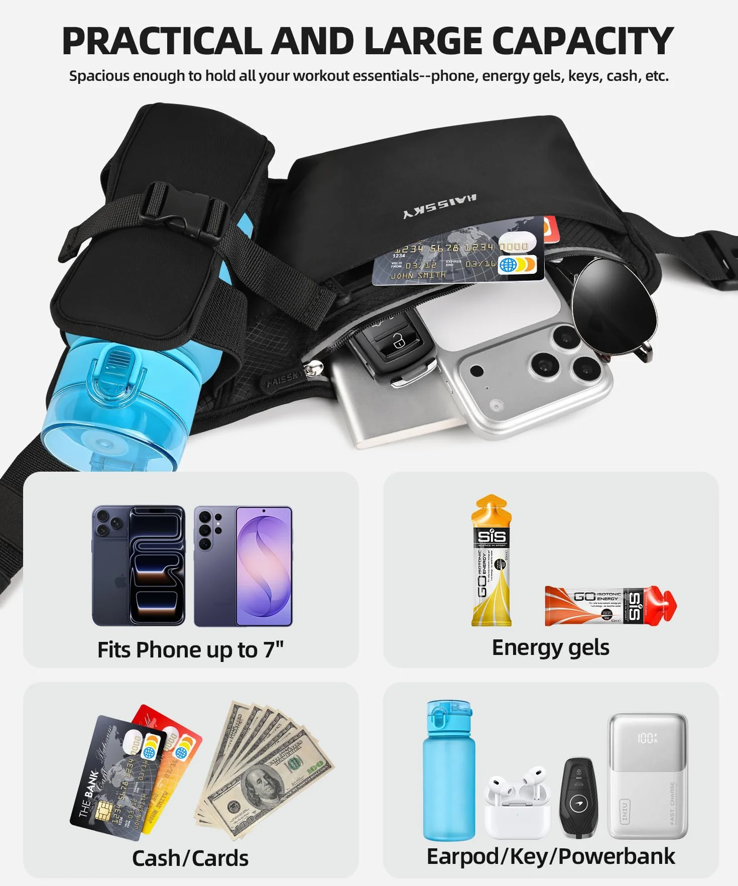 Cintura da corsa per cellulare 7 pollici marsupio sportivo jogging fitness