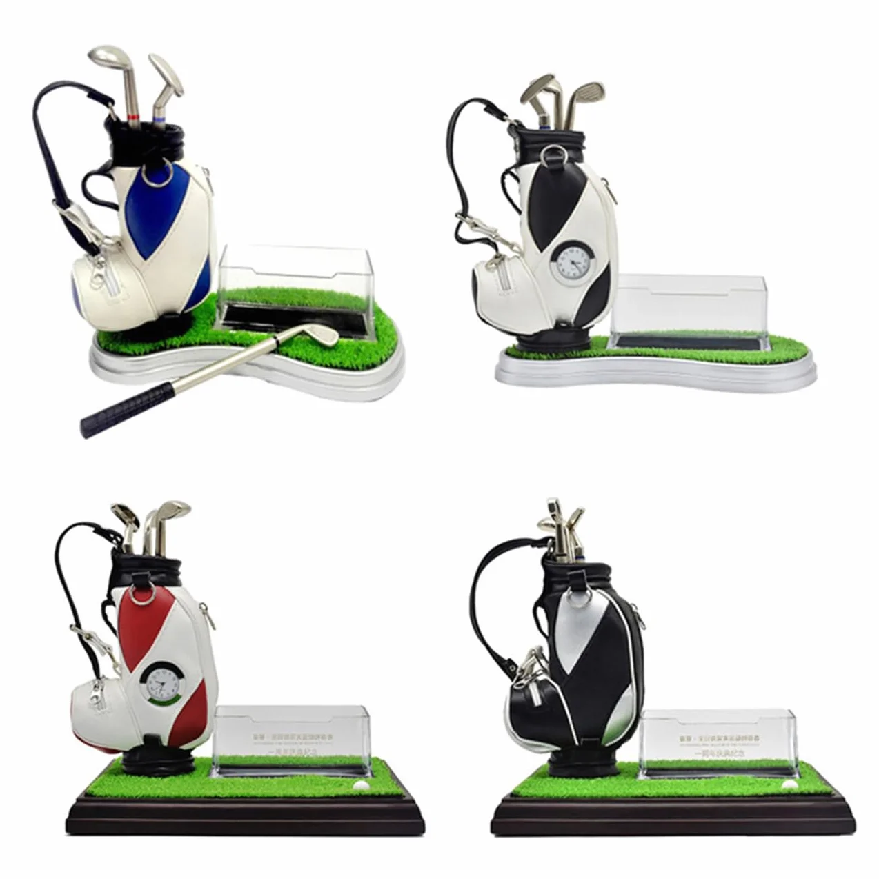 Portapenne da golf in alluminio con orologio, set regalo per scrivania con 3 penne