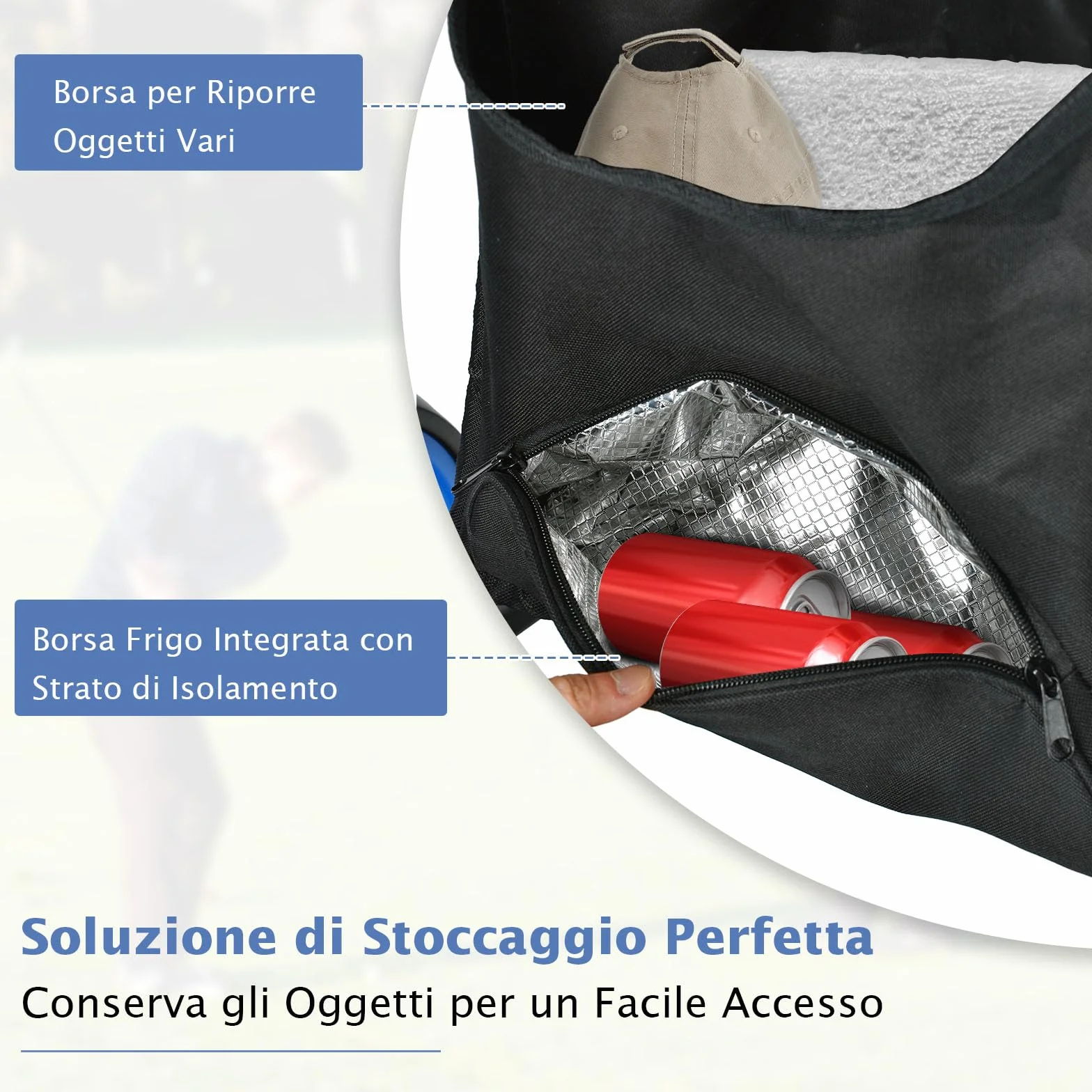 COSTWAY Carrello da Golf Pieghevole Leggero 4 Ruote con Borsa Impermeabile, Freno a Pedale, Porta Tazza e Porta Ombrello