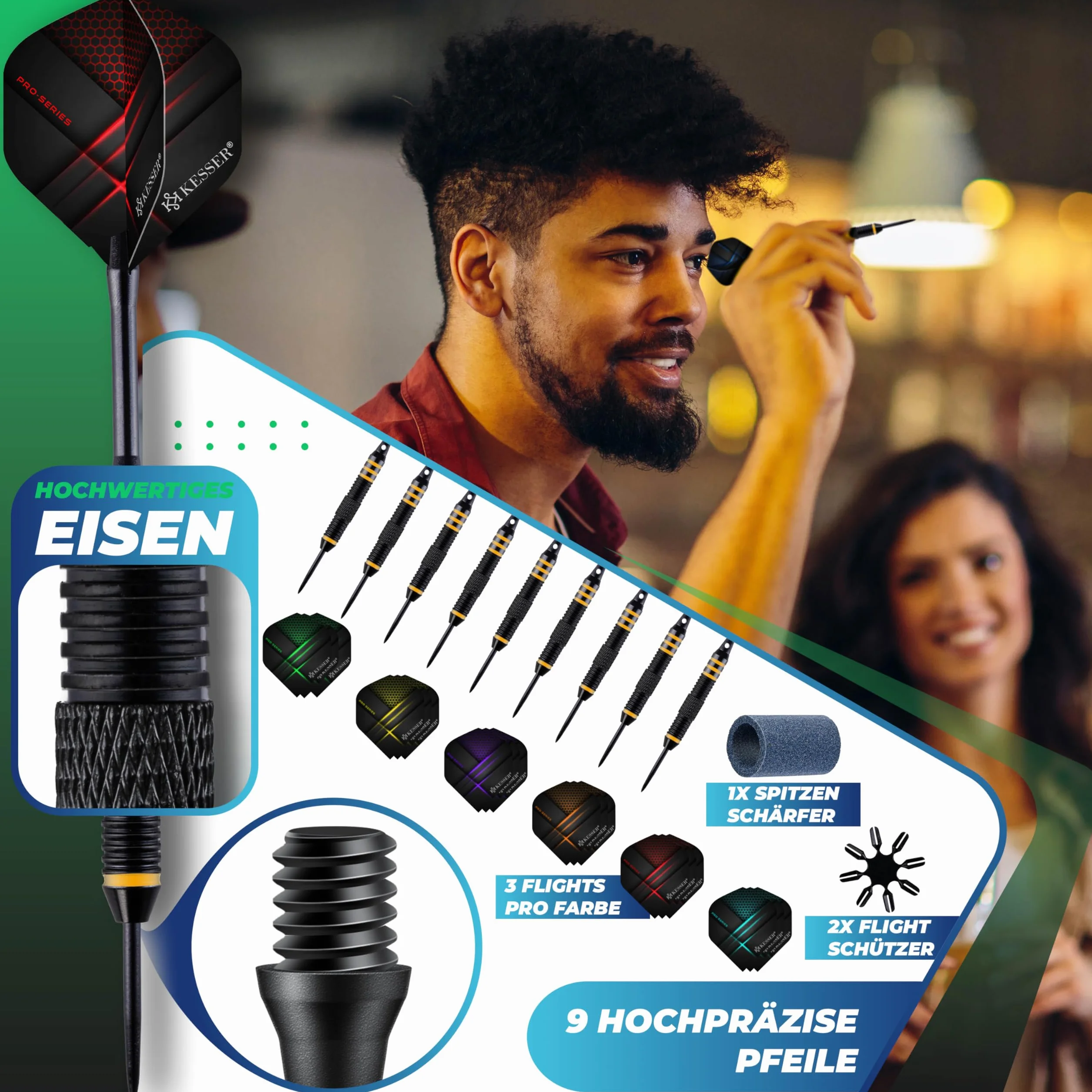 KESSER® Bersaglio in sughero professionale con 9 freccette in acciaio, set