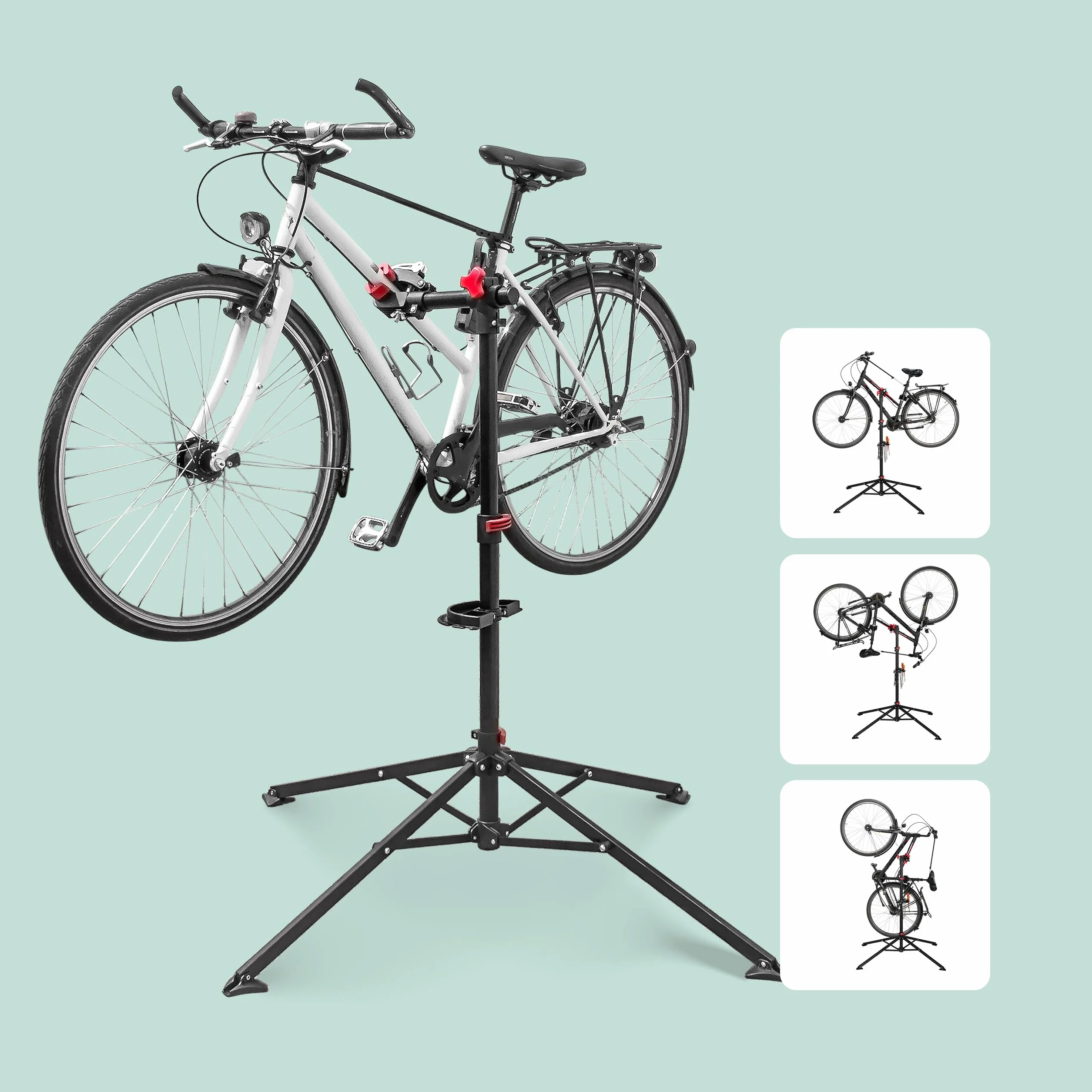 Relaxdays Supporto per Bicicletta, Stand Tripode da Riparazione, Acciaio, Nero