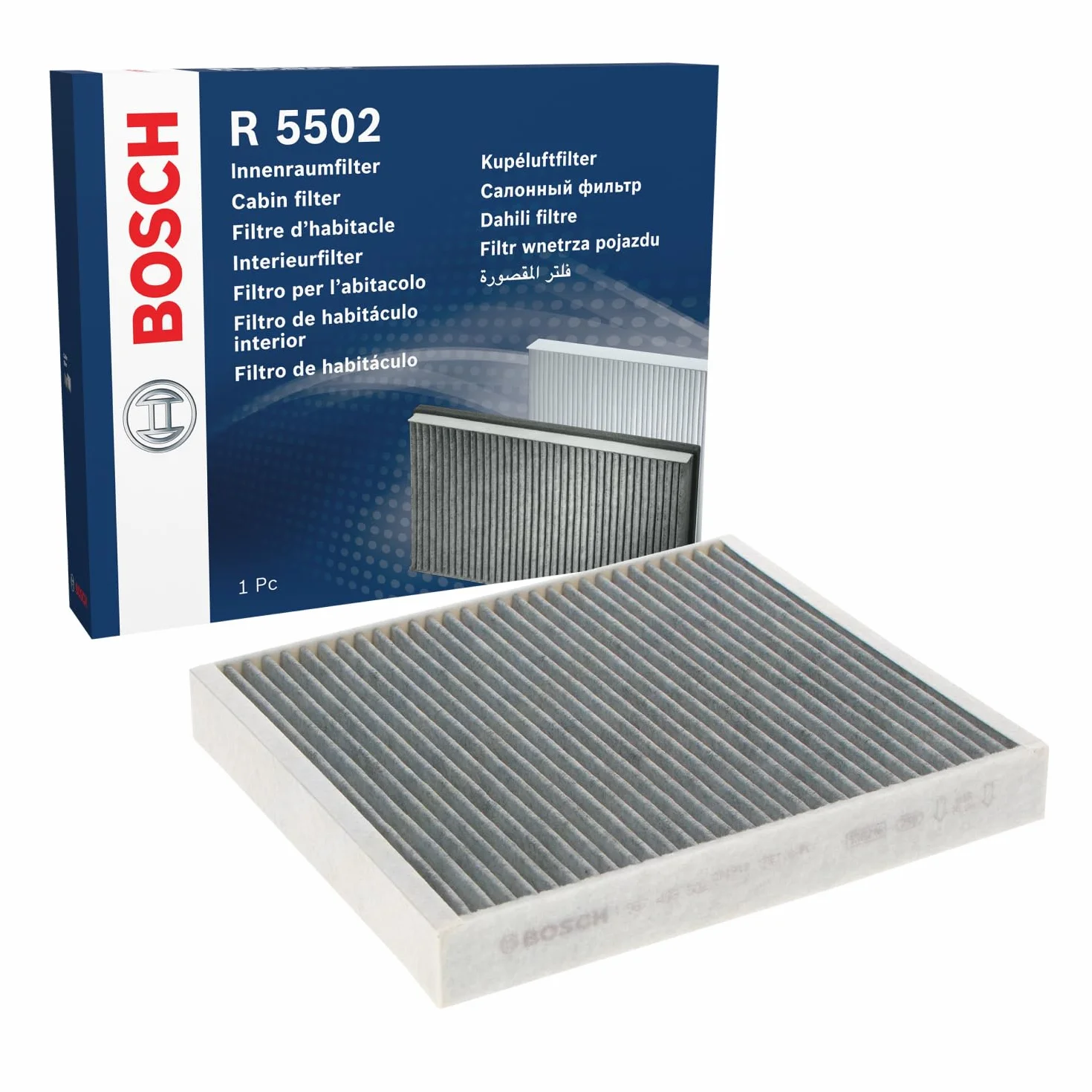 Bosch Filtro Abitacolo ai Carboni Attivi R5502, Filtro di Ricambio - Contro cattivi odori, polline e polvere per un'aria più pulita all'interno del veicolo