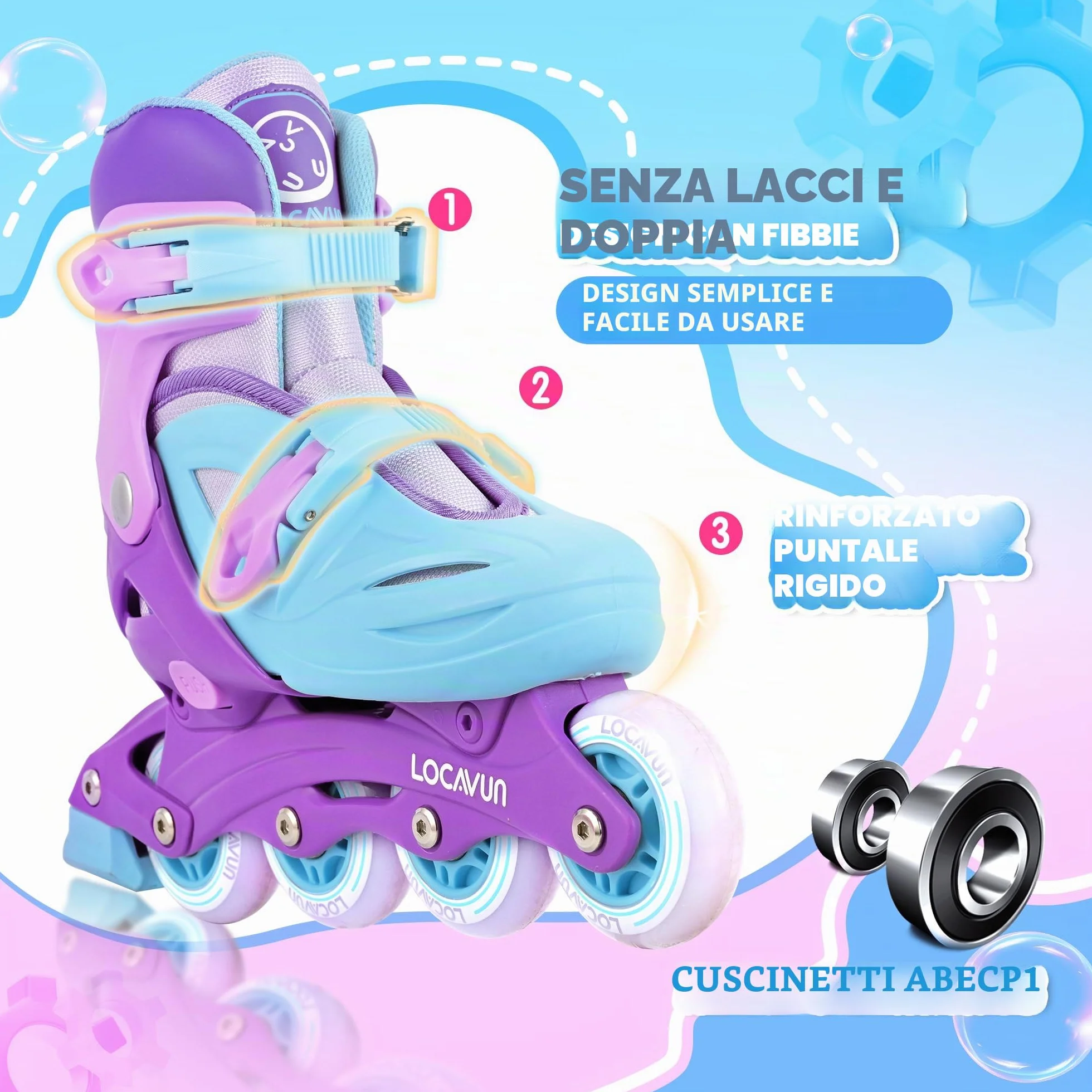 Pattini in linea 4 misure regolabili ruote PU 82A per bambini