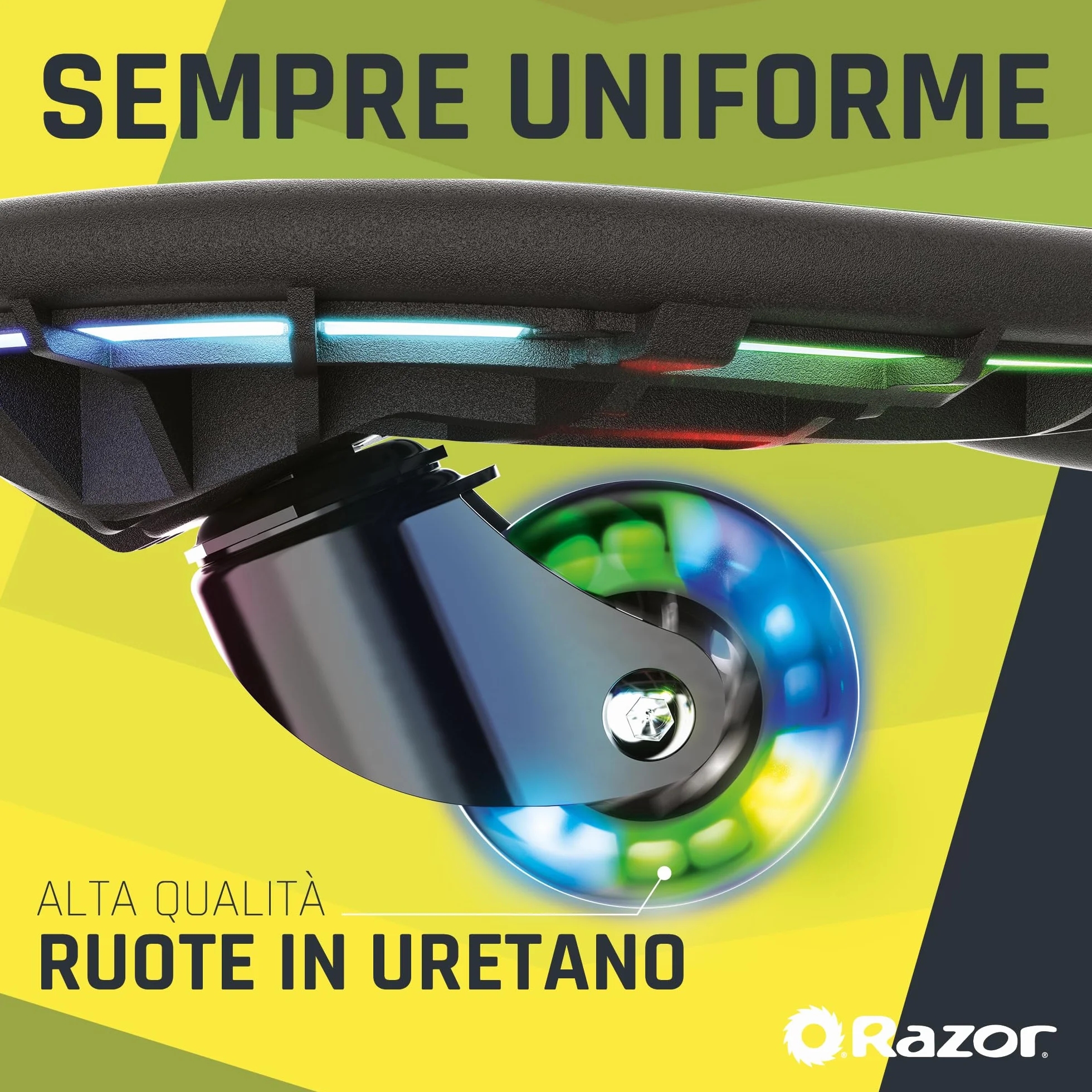 Razor Ripster Lightshow Waveboard - Tavola a Rotelle per Bambini Dagli 8 anni in su con Sterzo a 360°, Ponte Luminoso Attivato dal Movimento, 5 Modalità di Luce, Antiscivolo - Nero