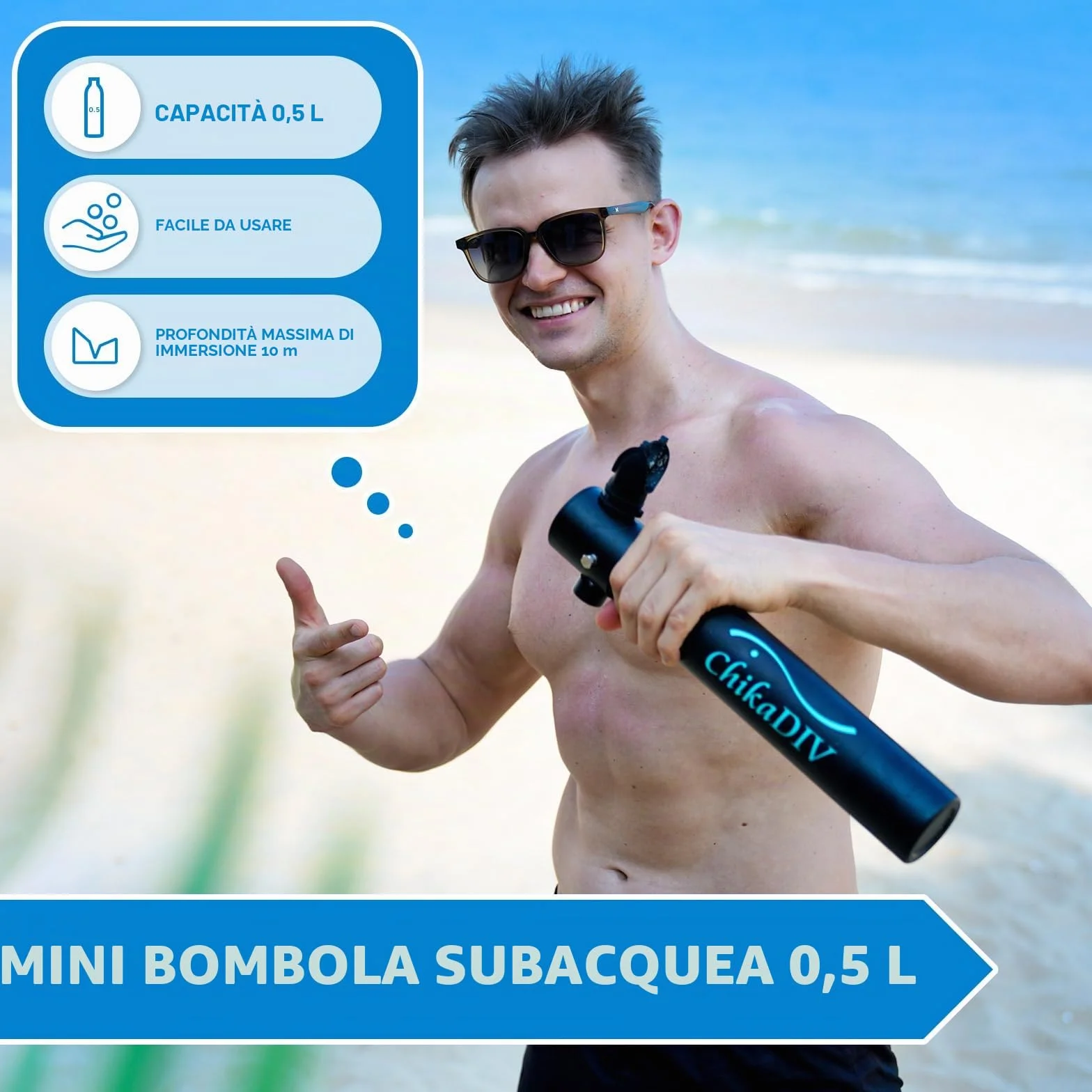Mini Bombola Ossigeno Subacquea C300 0.5L Alluminio Aeronautico 5-10 Min Portatile Snorkeling