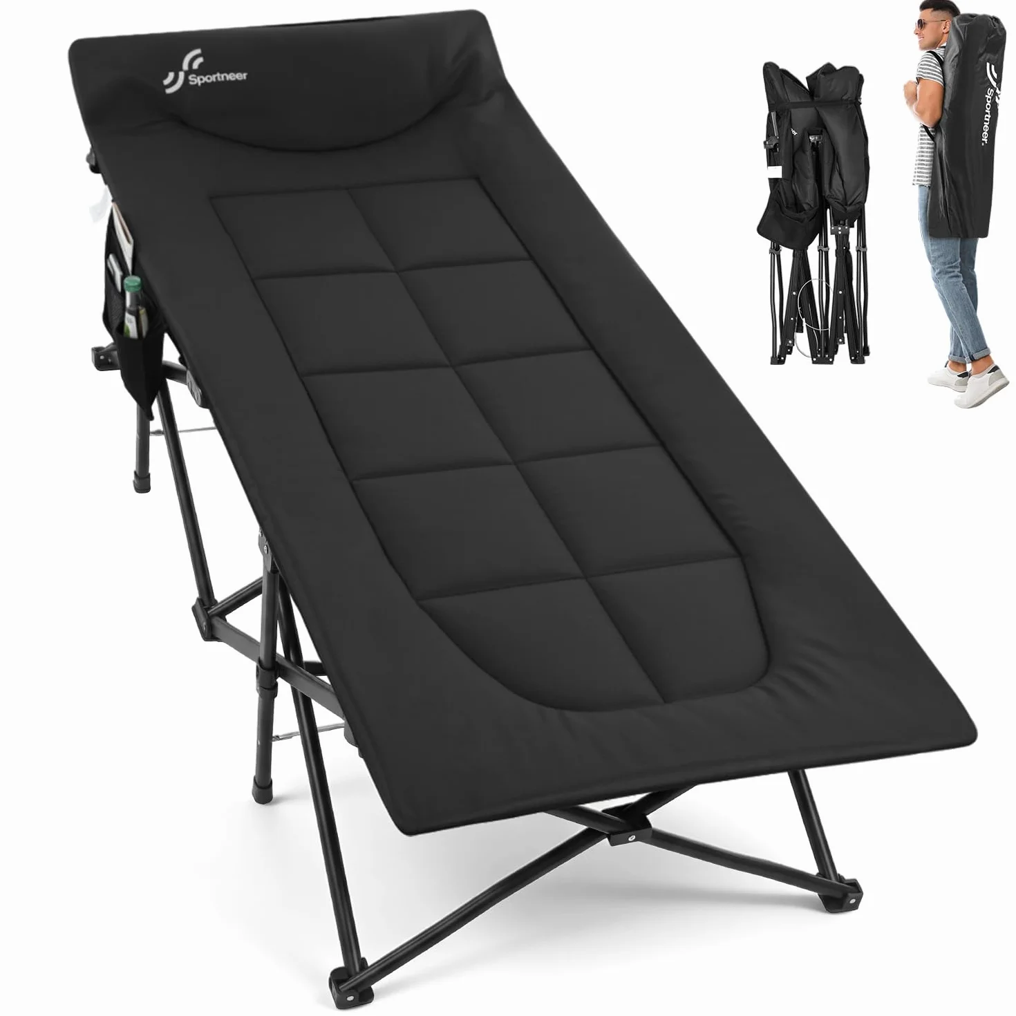 Sportneer Lettino da Campeggio Pieghevole per Adulti 69cm/79cm con Cuscino 204,1 kg
