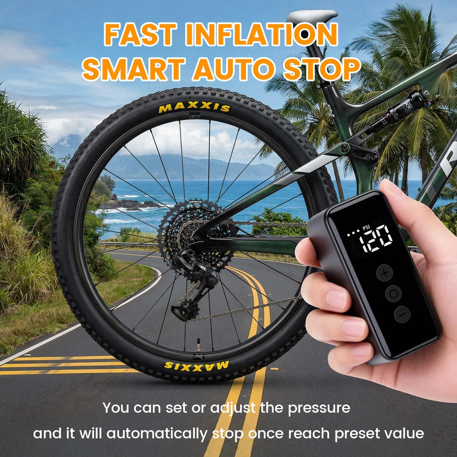 WARMTUYO Pompa Elettrica ad Aria per Bicicletta 120 PSI con Manometro e Spegnimento Automatico