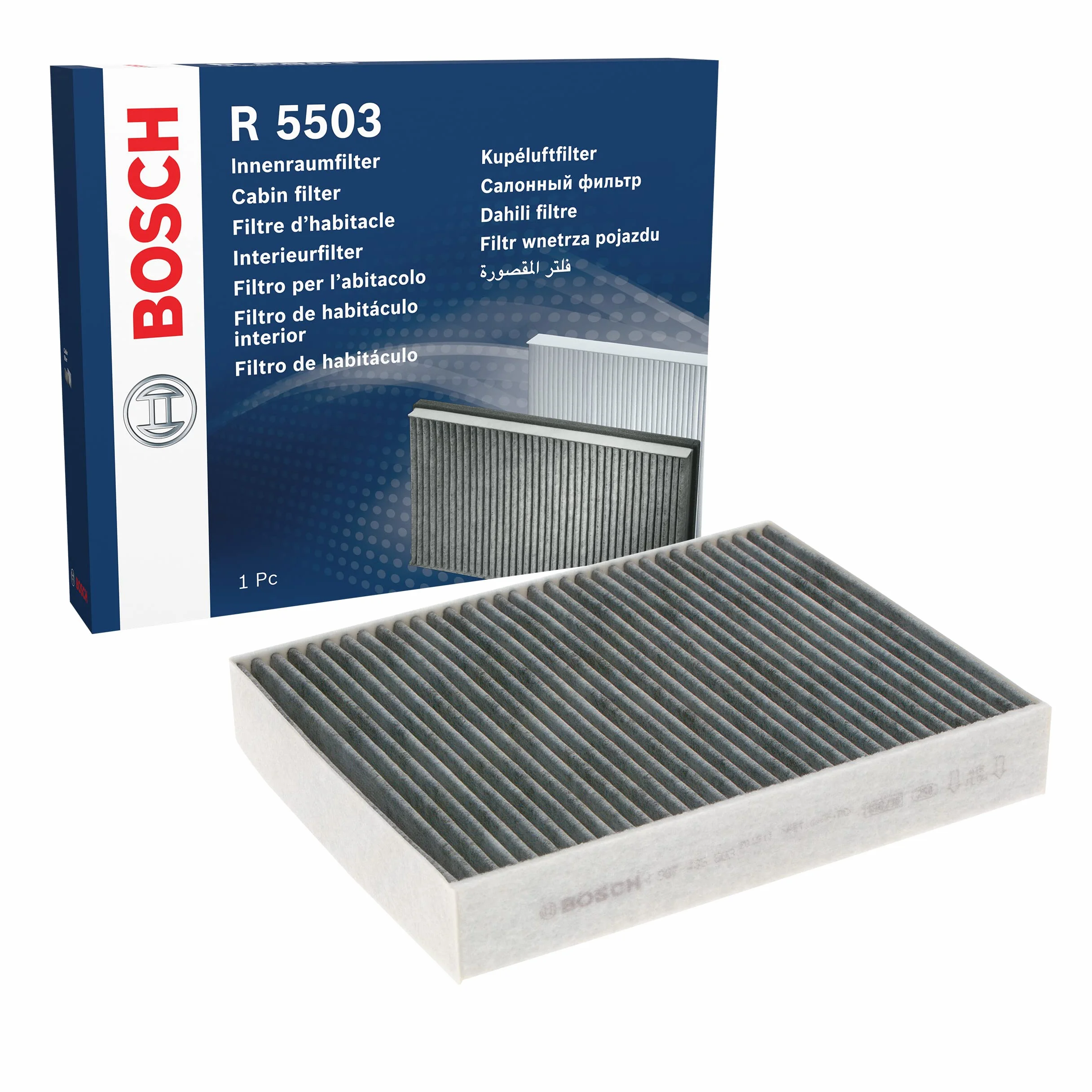 Bosch Filtro Abitacolo ai Carboni Attivi R5503, Filtro di Ricambio - Contro cattivi odori, polline e polvere per un'aria più pulita all'interno del veicolo