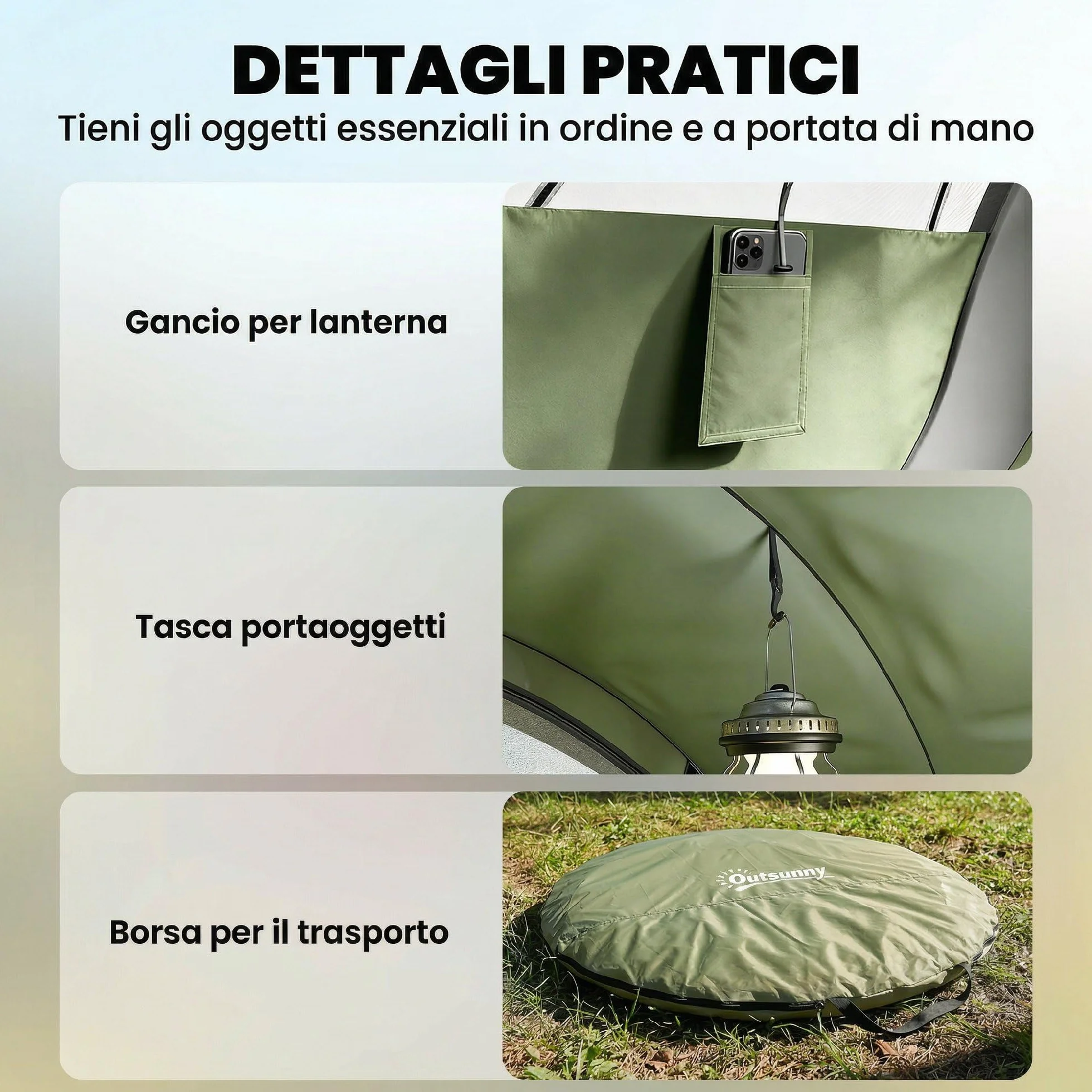 Outsunny Tenda da Campeggio Pop Up 4 Persone, Impermeabile 3000mm, con Borsa, Verde