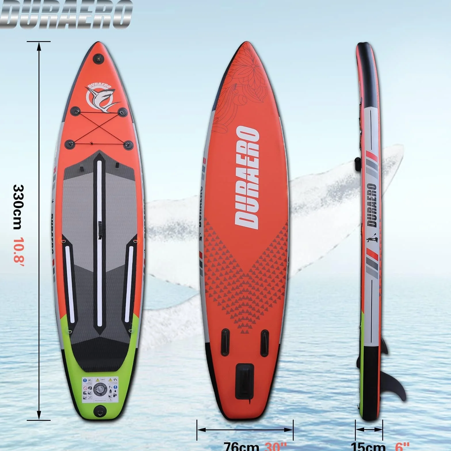 Tavola gonfiabile da Stand Up Paddle, seduta kayak, 330 x 76 x 15 cm, portata fino a 150 kg, supporto per cam, pad integrato 3 pinne, doppia pagaia regolabile, accessori completi (Rosso)