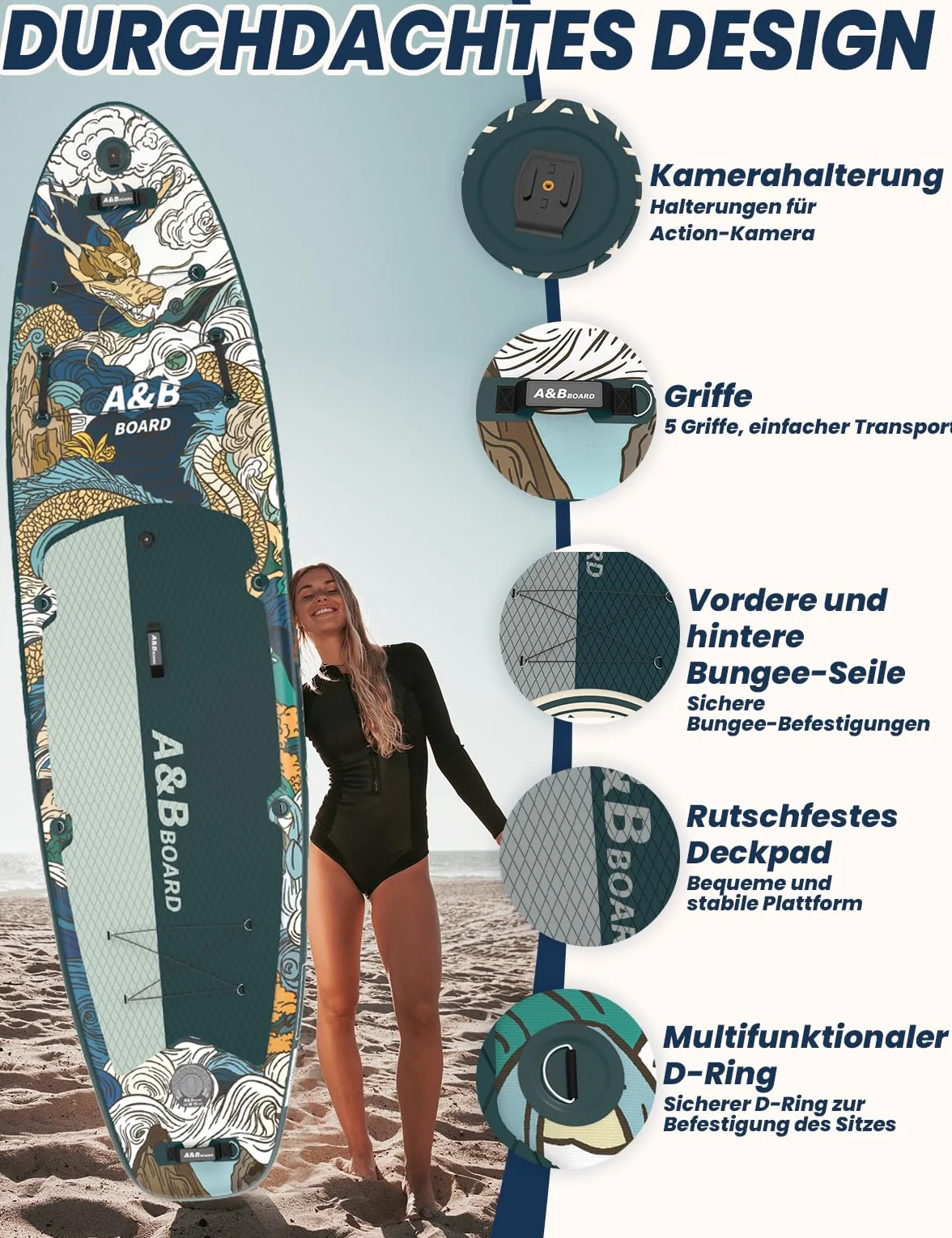 A&BBOARD SUP Gonfiabile Adulti con Tutti gli Accessori,335 cm Tavola da Stand up Paddle Board Gonfiabile per Tutti i Livelli di Abilità