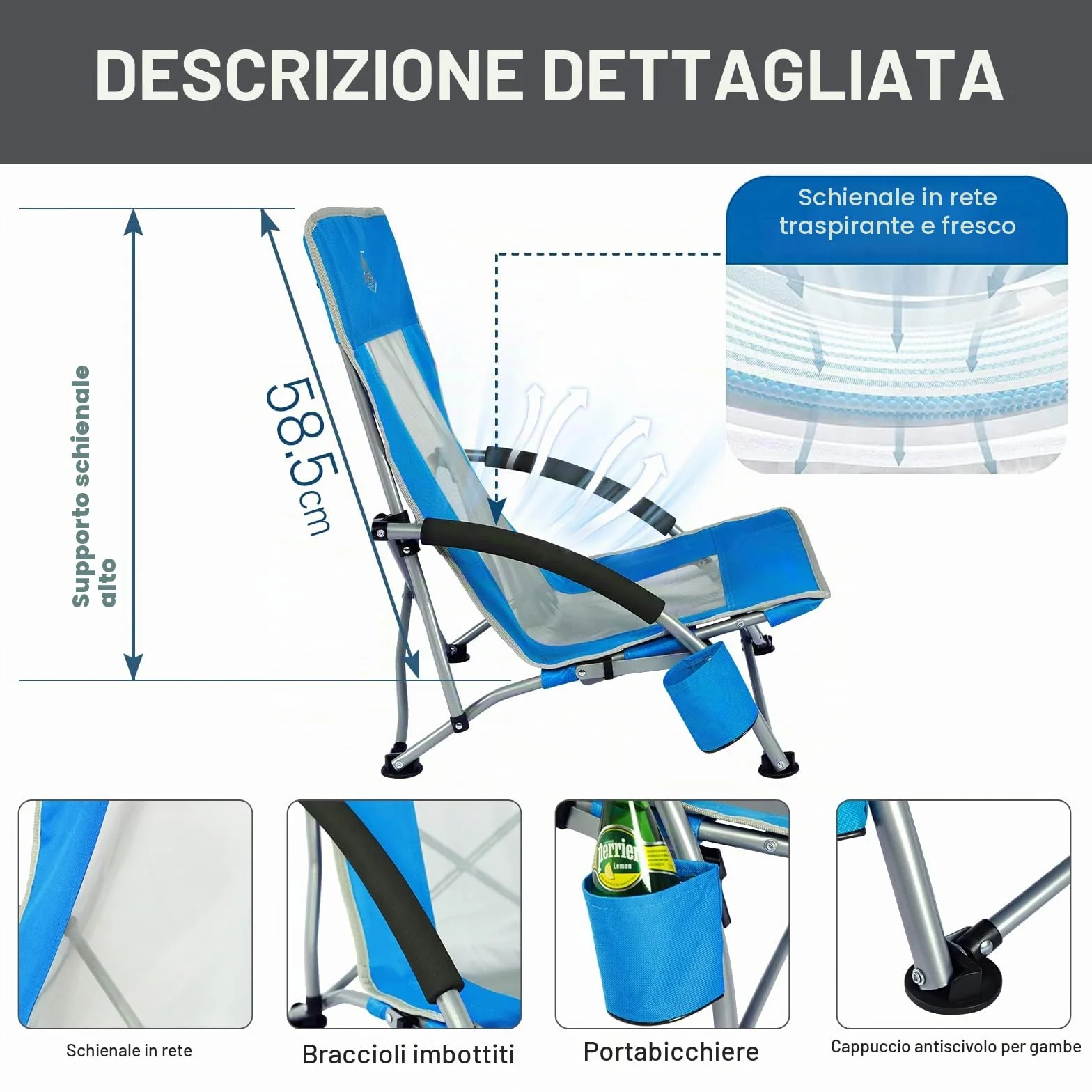TIMBER RIDGE Sedia da Spiaggia Pieghevole Portatile con Basso Seduta, Schienale Alto Mesh Ultraleggero