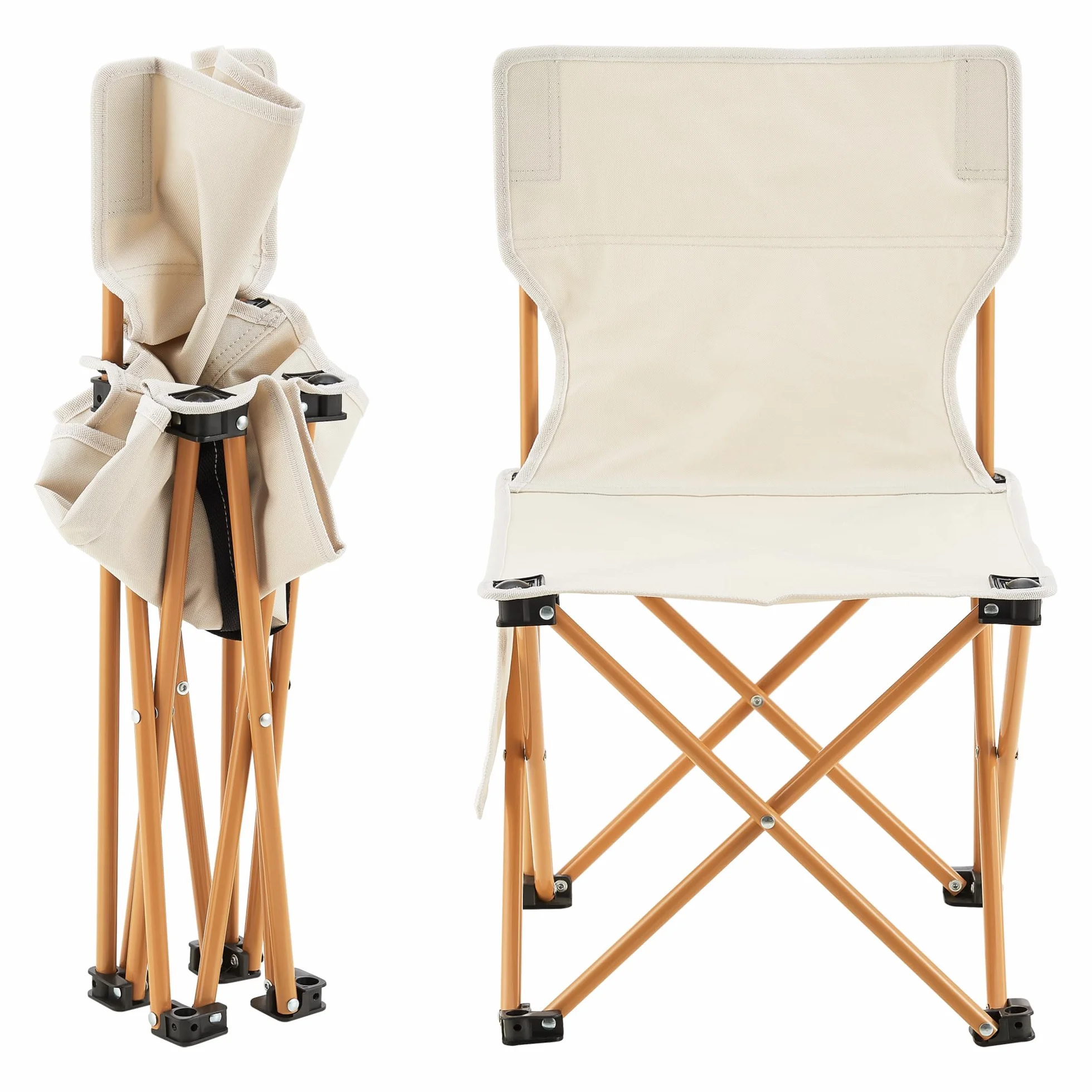 casa.pro Set Campeggio Pieghevole Tavolo e Sedie Portatili Telaio Acciaio Tessuto Beige