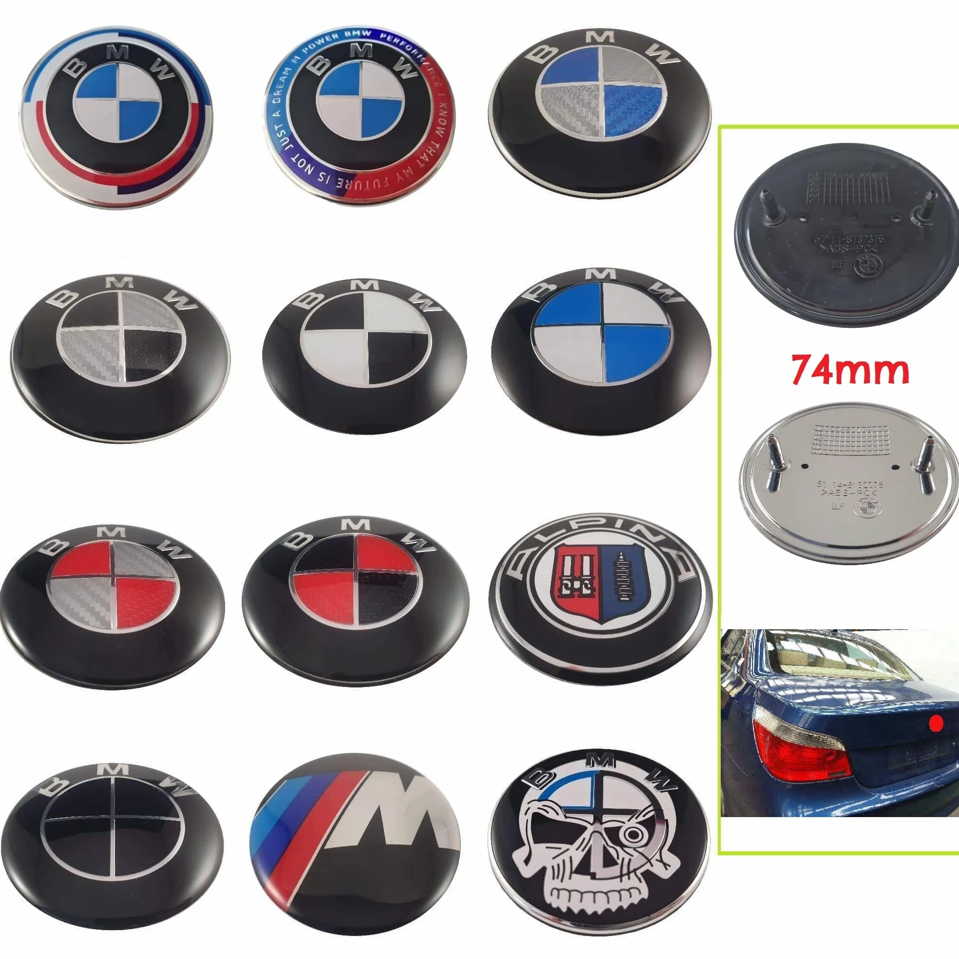 BMW Emblema Posteriore 74mm Blu Bianco Doppio Pin OEM 51148132375