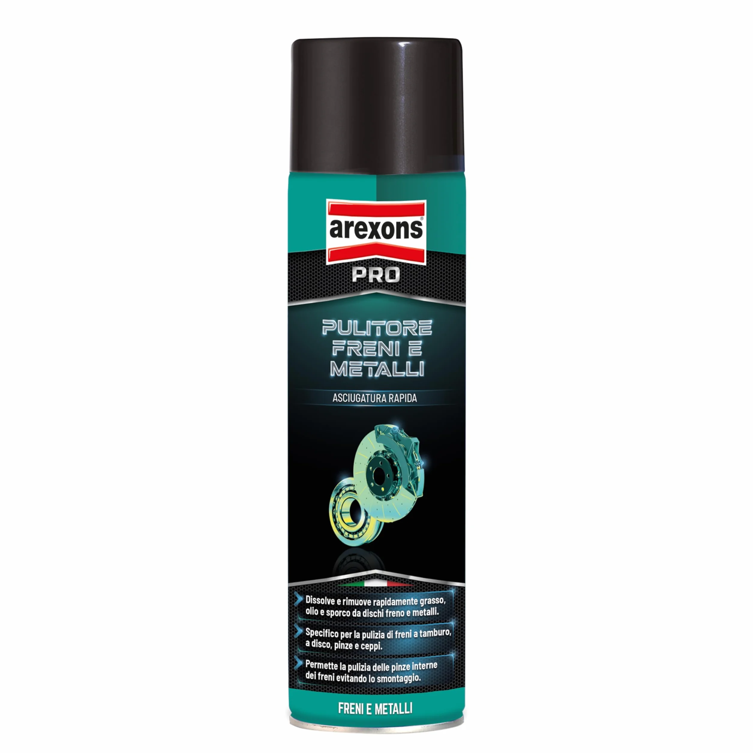 AREXONS | Pulitore Freni & metalli, Rimuove Grasso, Olio, Residui, Spray 500 ml