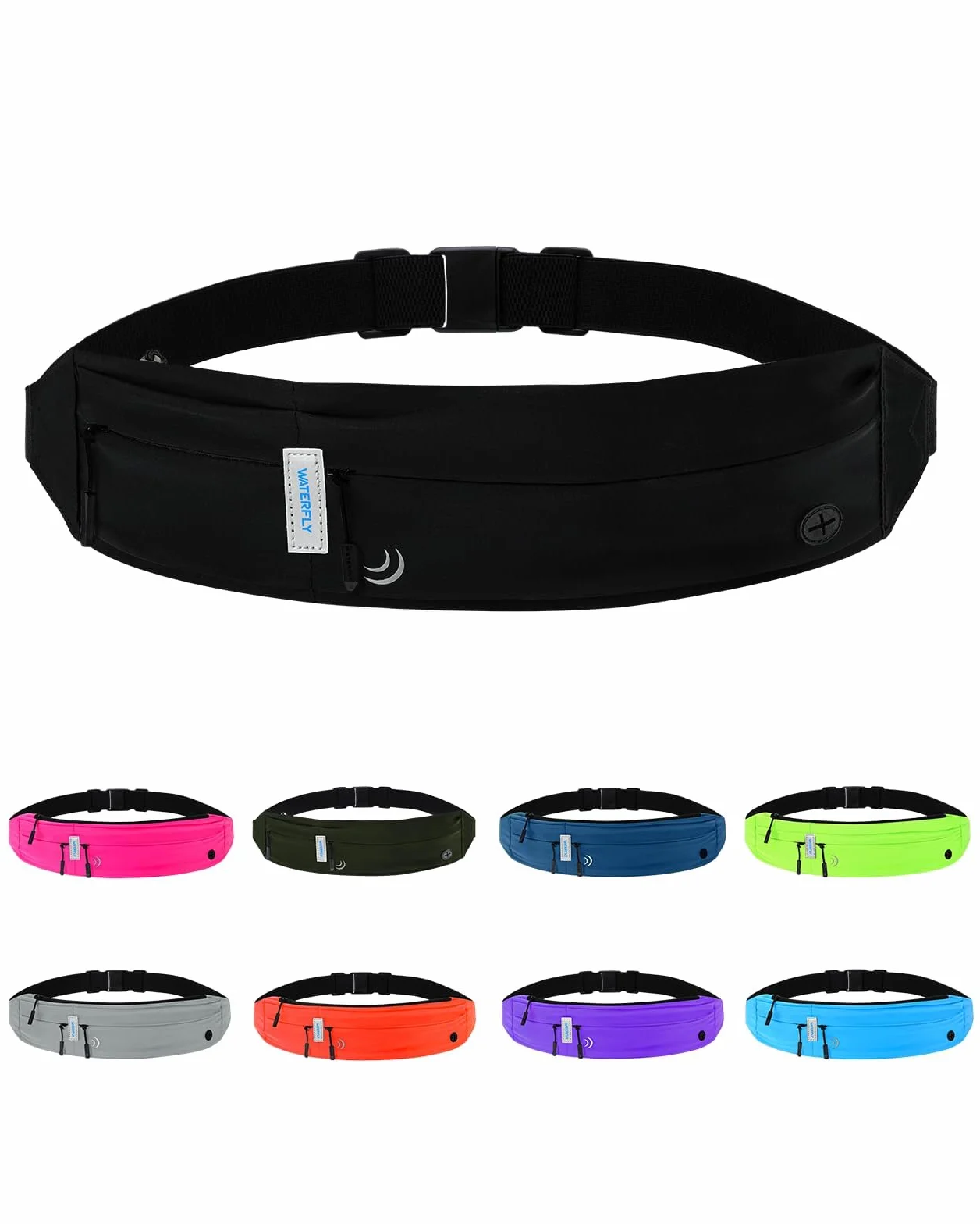 WATERFLY Marsupio Running Uomo Donna Cintura da Corsa Cellulare Porta Telefono Running Belt Maratona Jogging Fitness Sport Nero