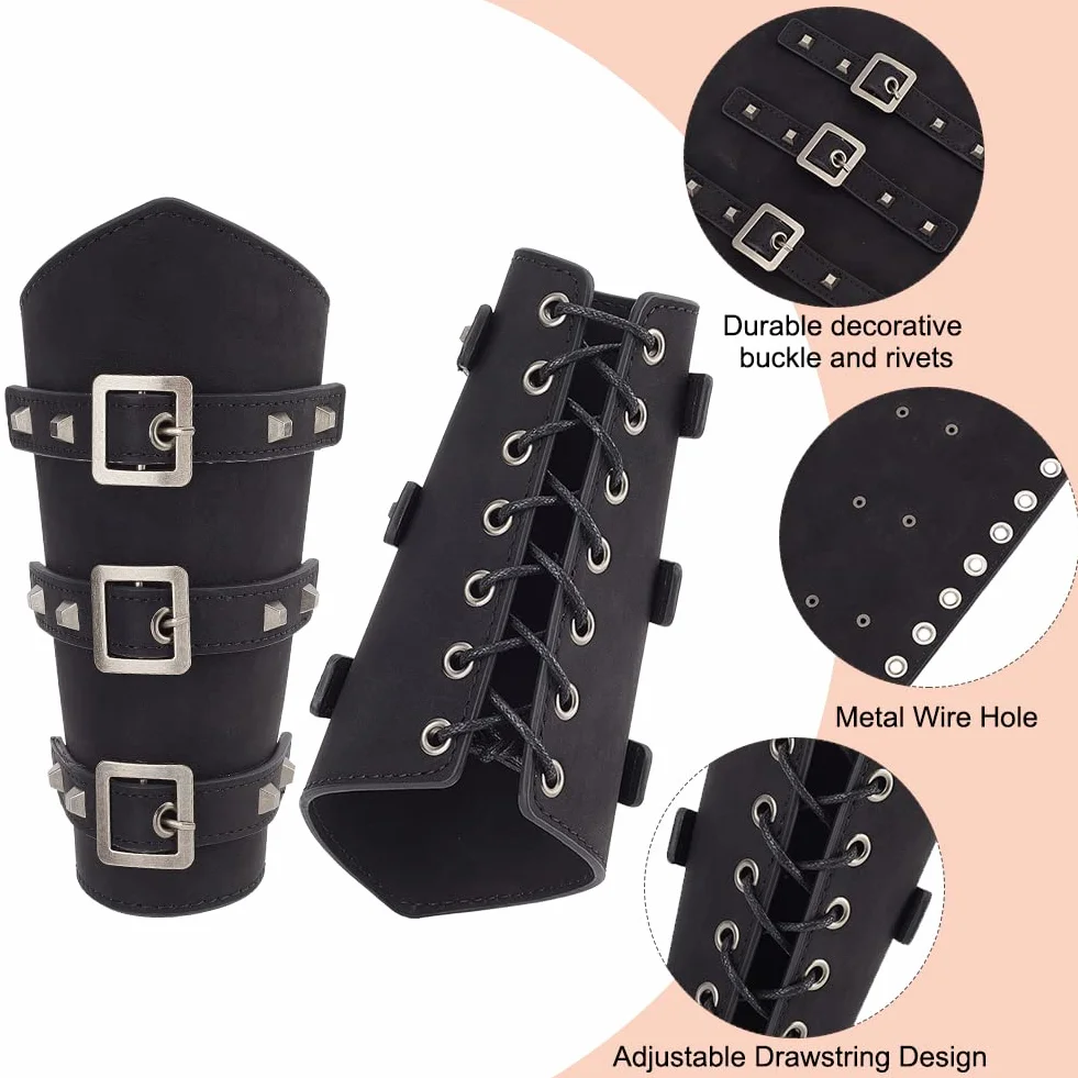 Protezioni per Braccio in Ecopelle NBEADS 195x238x15mm Bracciali con Fibbia Medievale Nero