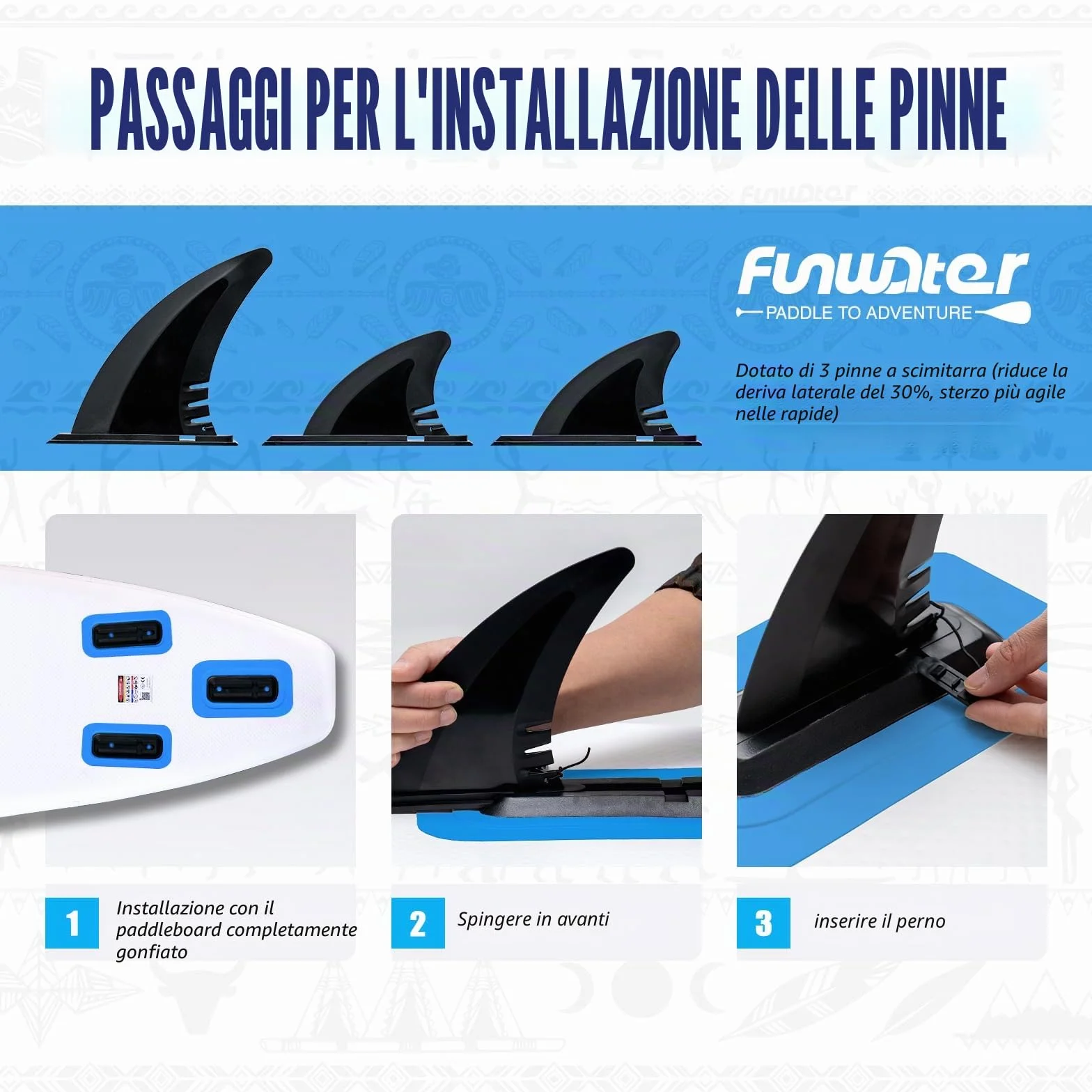 FunWater Tavola Gonfiabile Sup Con Pinne, Guinzaglio, Pompa, Pagaia, Zaino