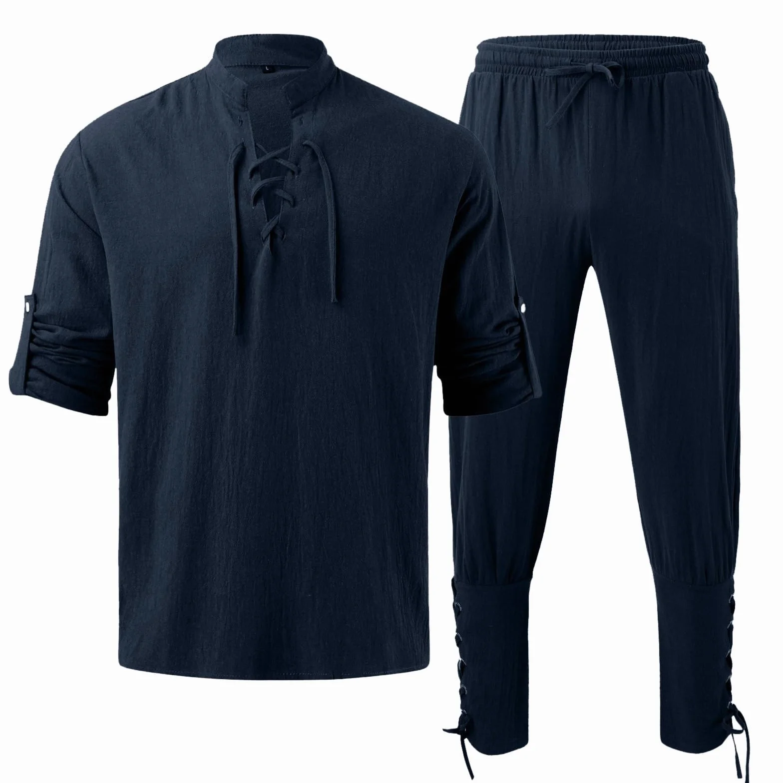 Vichingo Costume da Uomo Medievale Rinascimentale con Camicia Lino e Pantaloni Caviglia