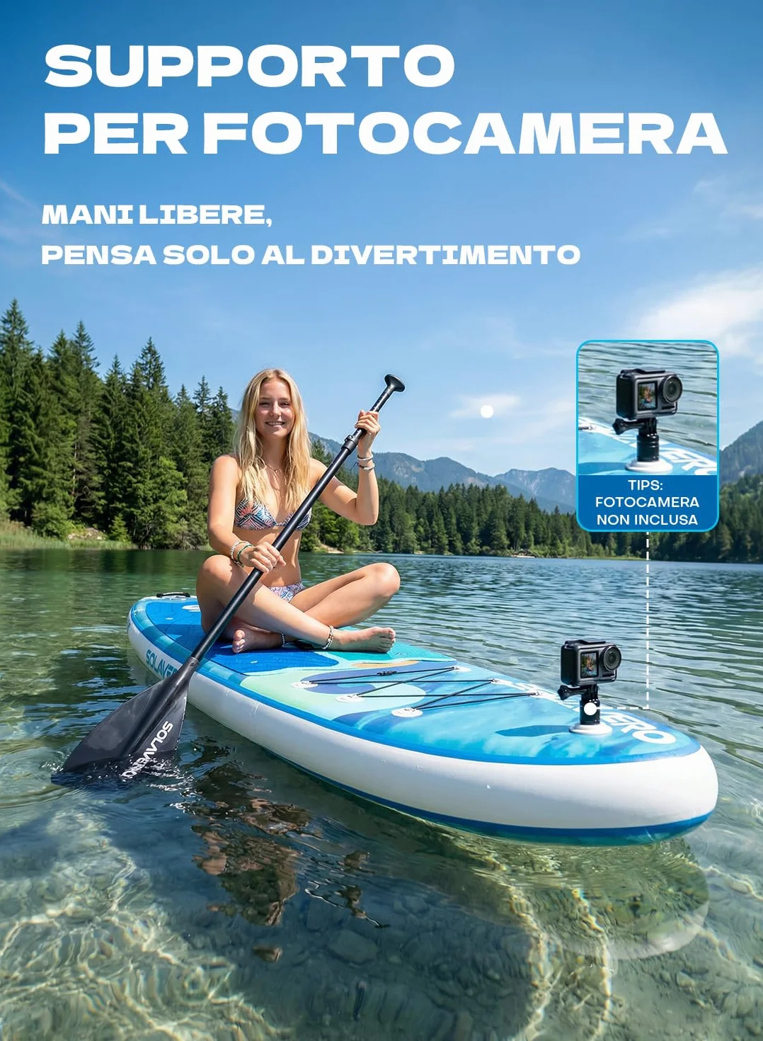 SOLAVERO Tavola da Sup Gonfiabile, 335 x 83 x 15 cm Tavola da Paddle con Antiscivolo EVA, Pagaia Regolabile, 3 Pinne, Surf Gonfiabile per Tutti i Livelli di Abilità, Fino a 200kg