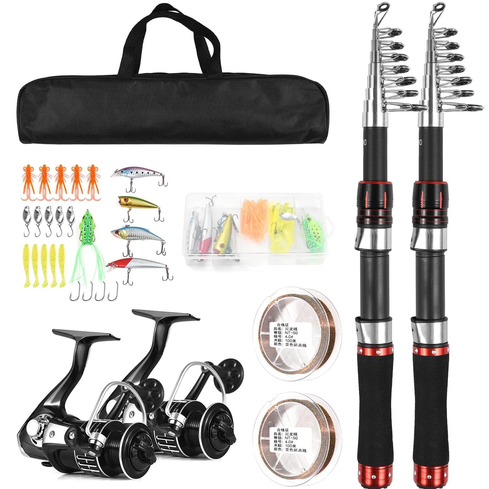 Canna da pesca telescopica e mulinello combinati, kit portatile pieghevole per canna da pesca da viaggio per uso in acqua dolce e salata con bobina inclinata liscia e forcellone