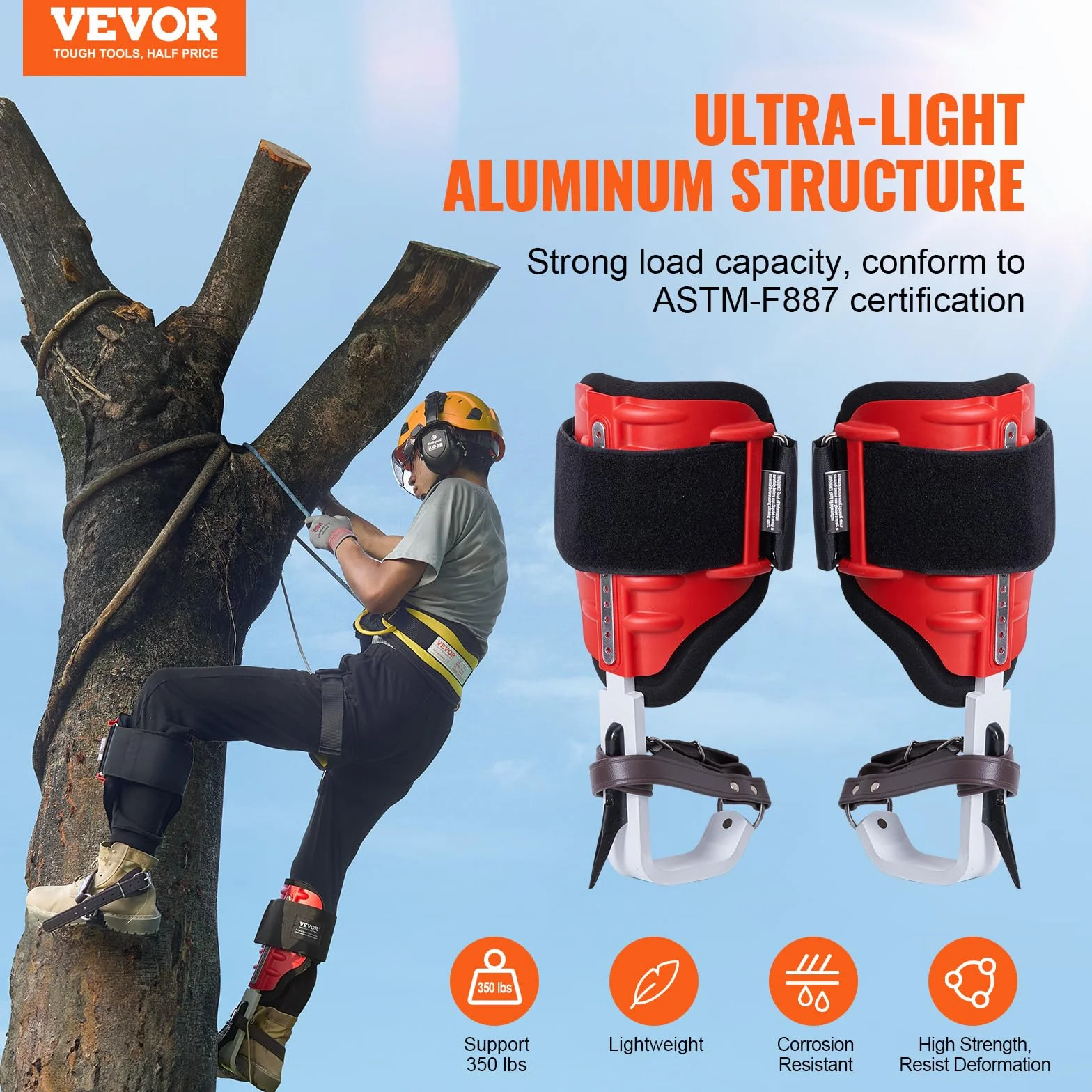 VEVOR 1 paio di punte per arrampicata su alberi regolabili, capacità di carico 158,8 kg, attrezzatura per arboricoltori