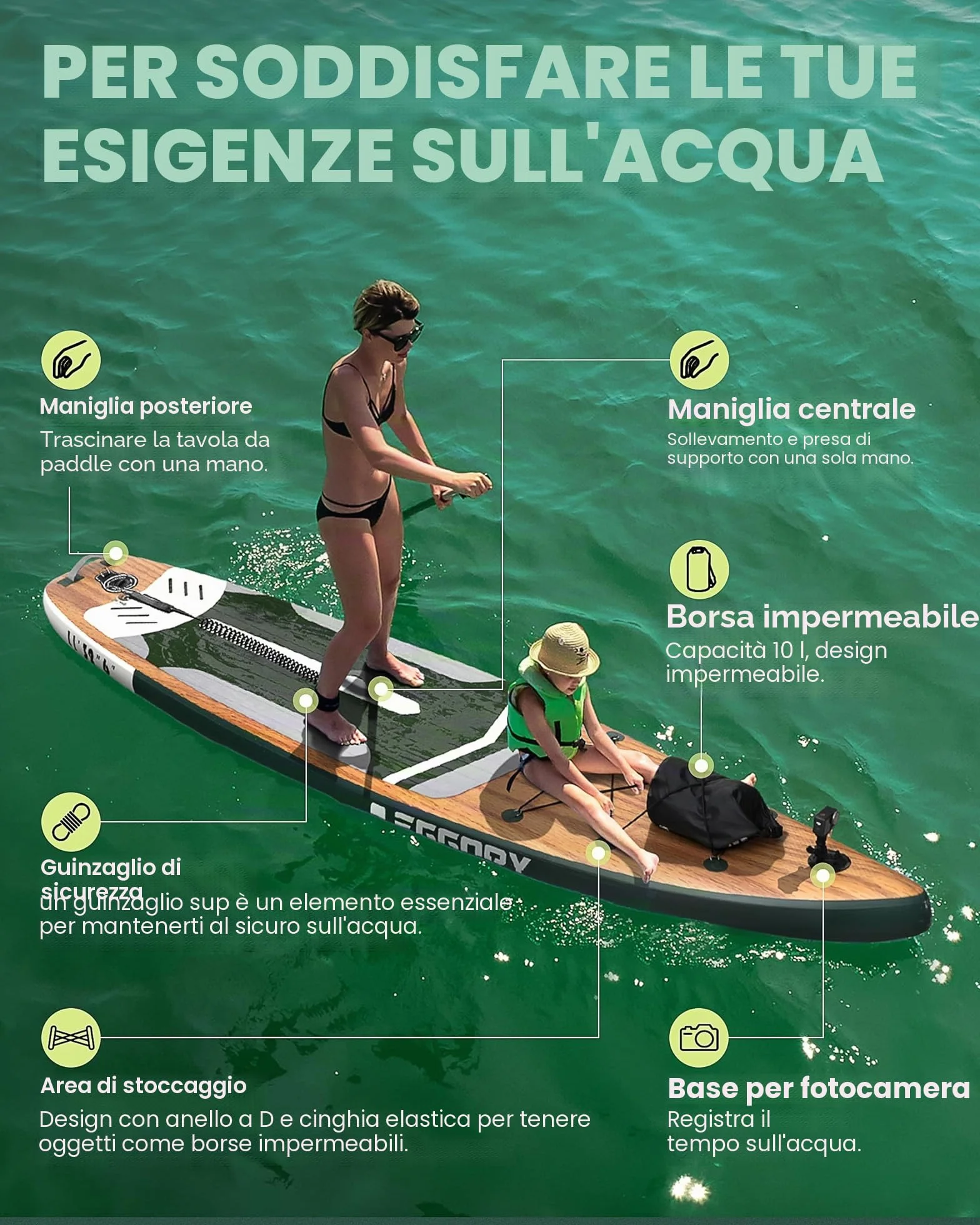 Tavola da surf gonfiabile SUP completa Paddleboard accessori pagaia regolabile, pompa, zaino da viaggio, guinzaglio, borsa impermeabile, tavola per adulti