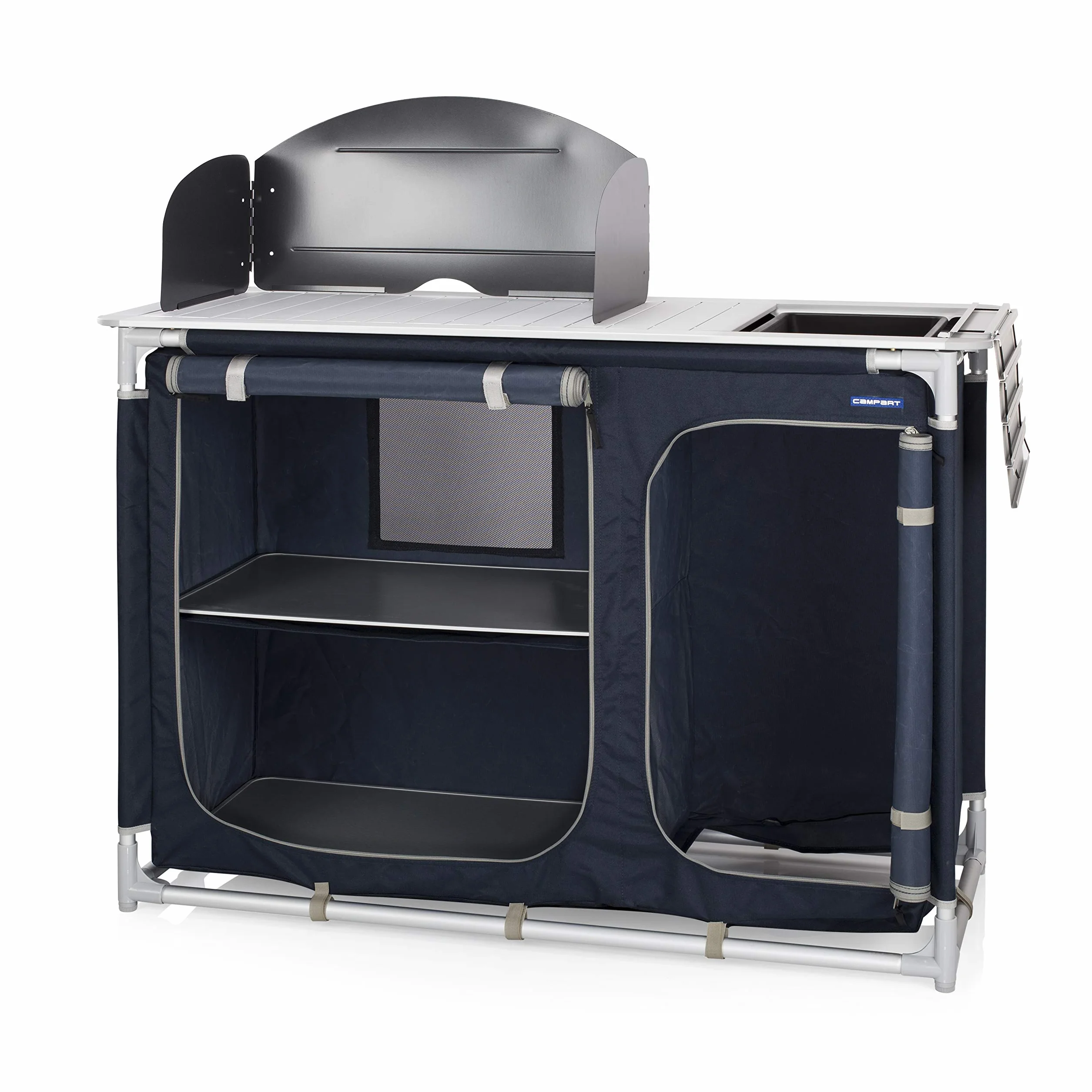 Campart Cucina da campeggio con lavandino e paravento KI-0753 Blu