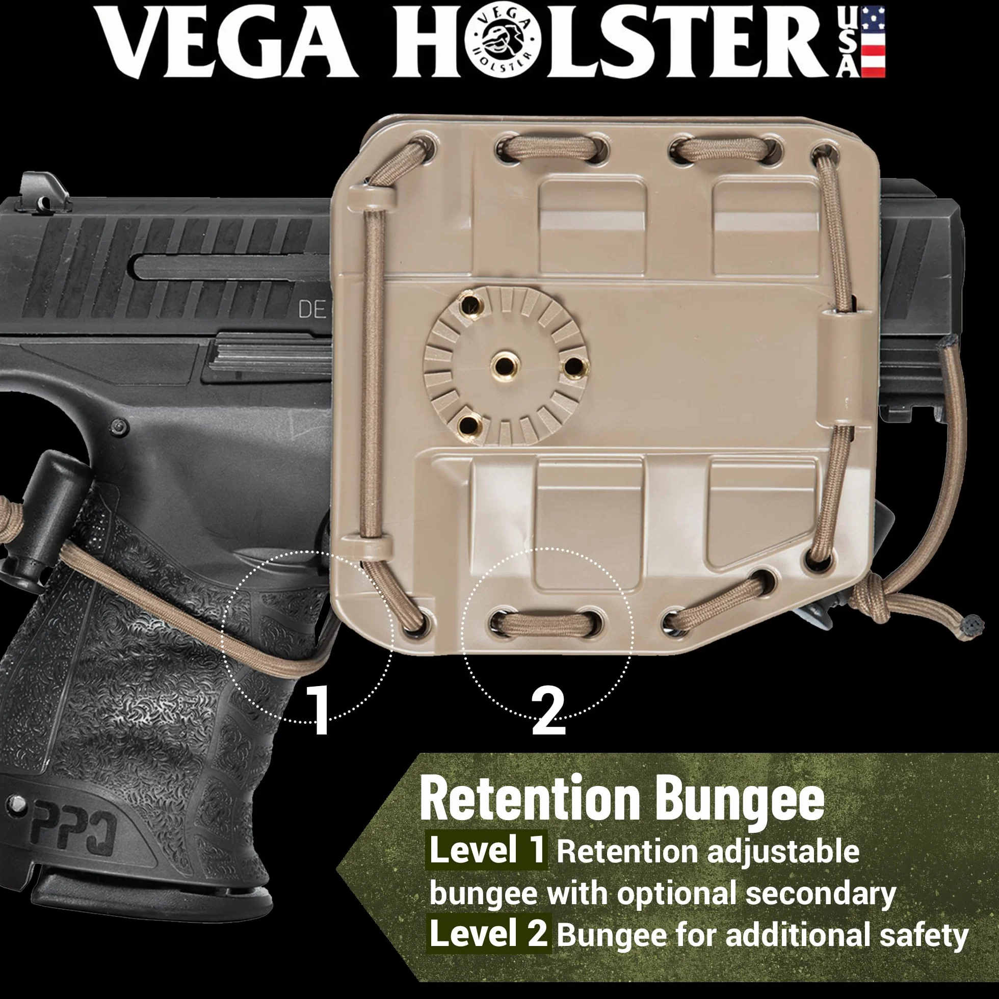 VEGA HOLSTER Fondina Vega in polimero 8BL00 per Beretta 92 linea Bungy, Coyote Tan
