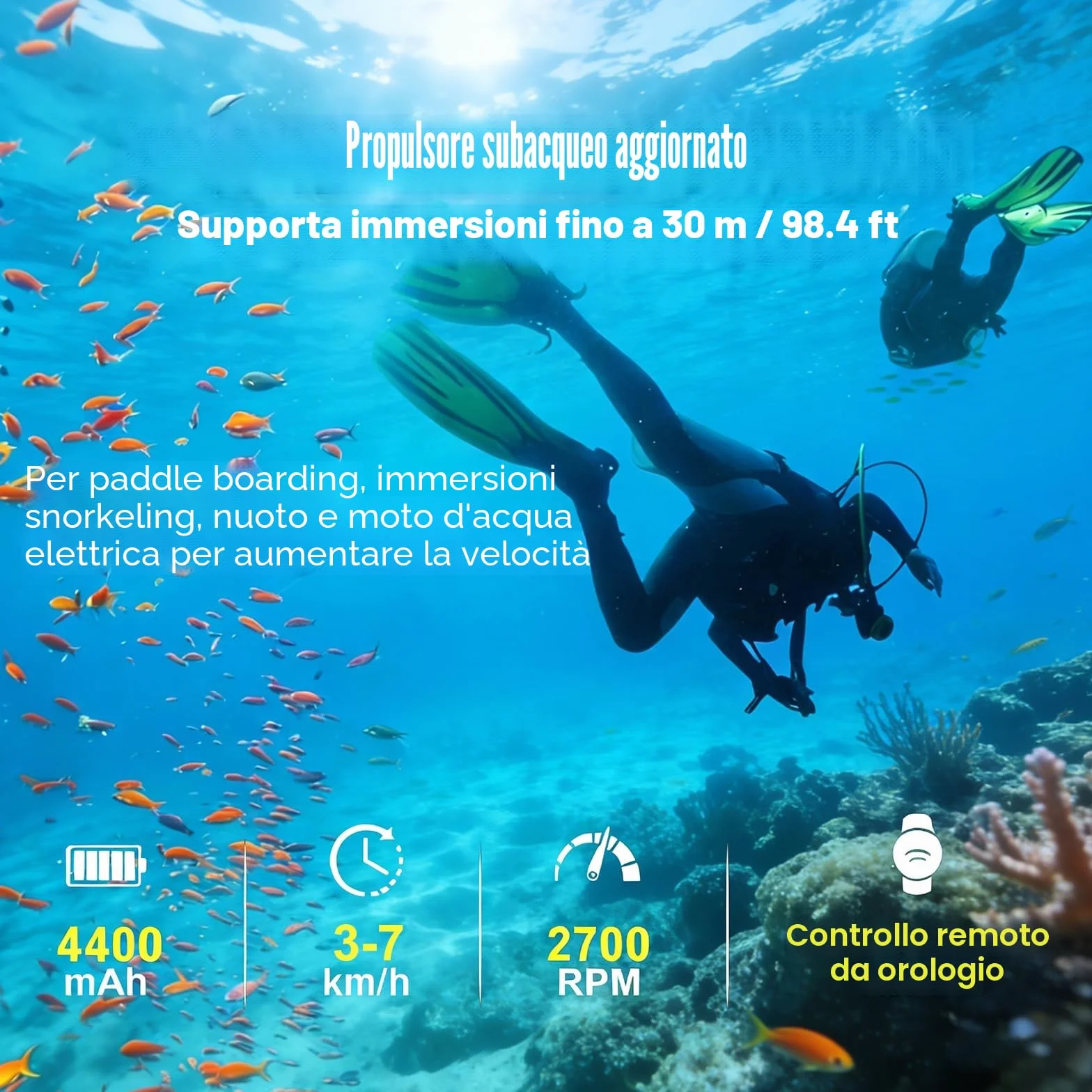 Monopattino Subacqueo 500W RC Sup Motor 10 Velocità, Scooter Marino per Piscina 40M, Borsa Impermeabile 30M