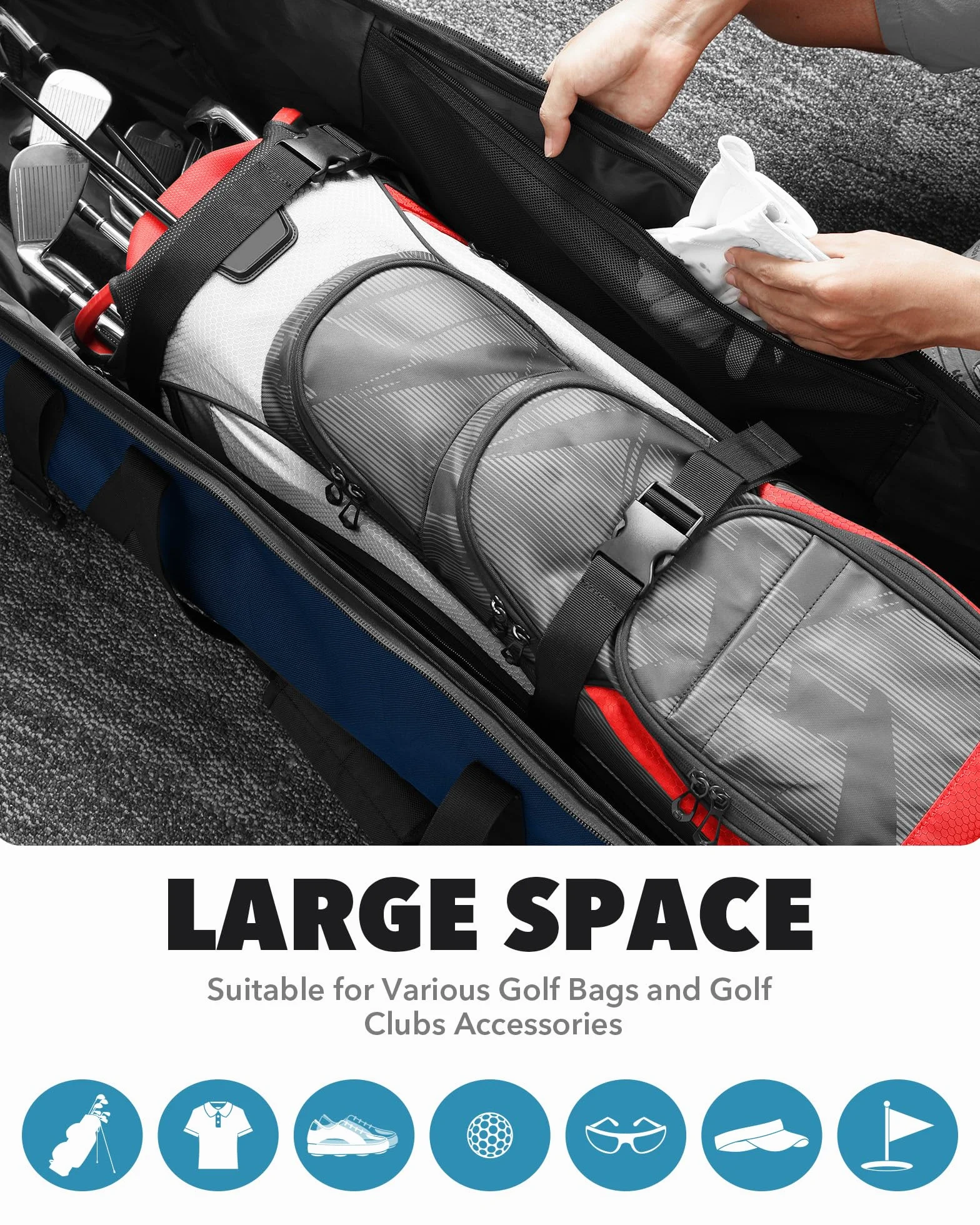 Findway Borsa Viaggio Golf con Cuscinetto Extra Rimovibile, 1680D Heavy Duty Oxford Soft-Sided Resistente All'usura e Impermeabile Custodia da Viaggio