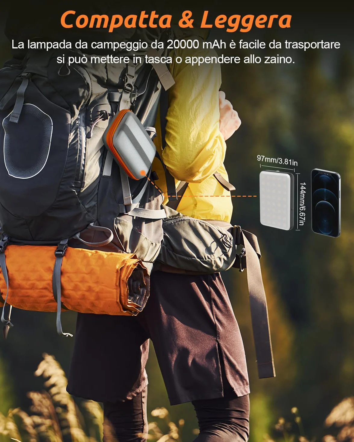 Eventek LED Lampada Campeggio 4000LM, 20000mAh Portatile Power Bank Fino 144 Ore, 4 Modalità di Luce IPX5 Impermeabile Lampada Campeggio Ricaricabile per Tenda, Emergenza
