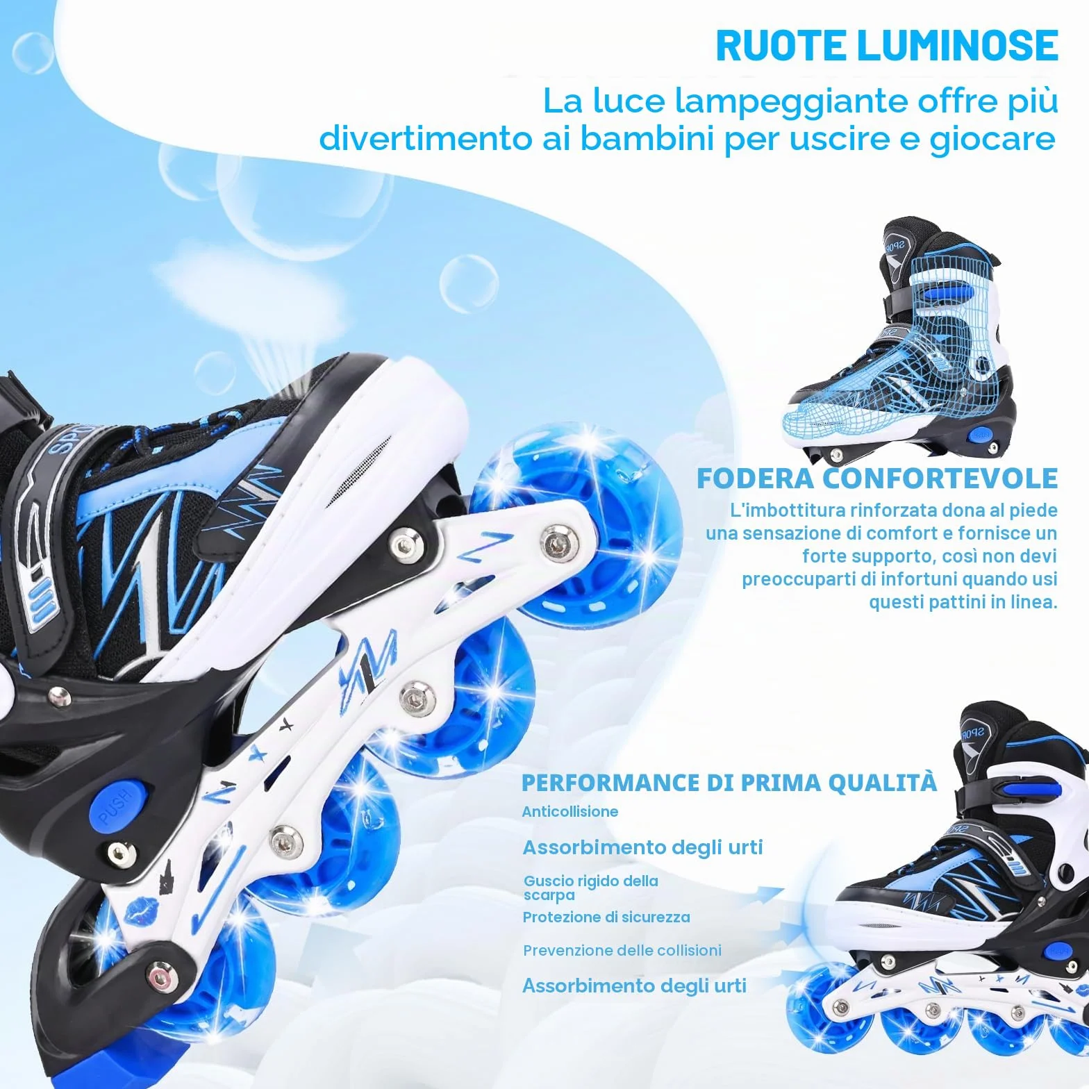 Pattini in linea regolabili per bambini ragazzi ragazze con ruote di illuminazione, pattini regolabili per bambini per principianti bambini giochi all'aperto