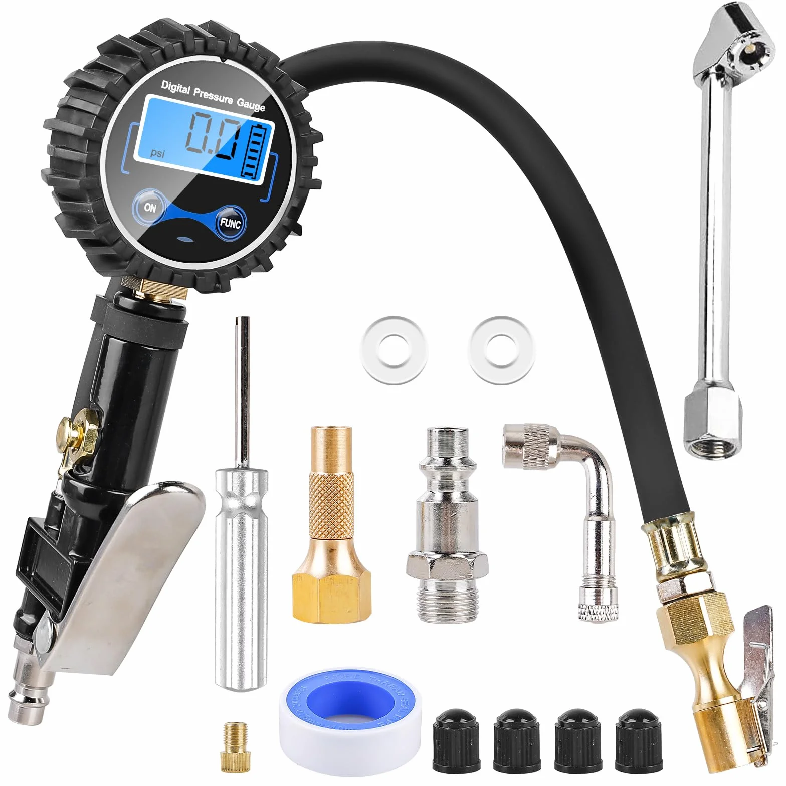 Gonfiatore per pneumatici, manometro digitale 200 PSI, misuratore di pressione ad alta precisione per auto, moto e bici