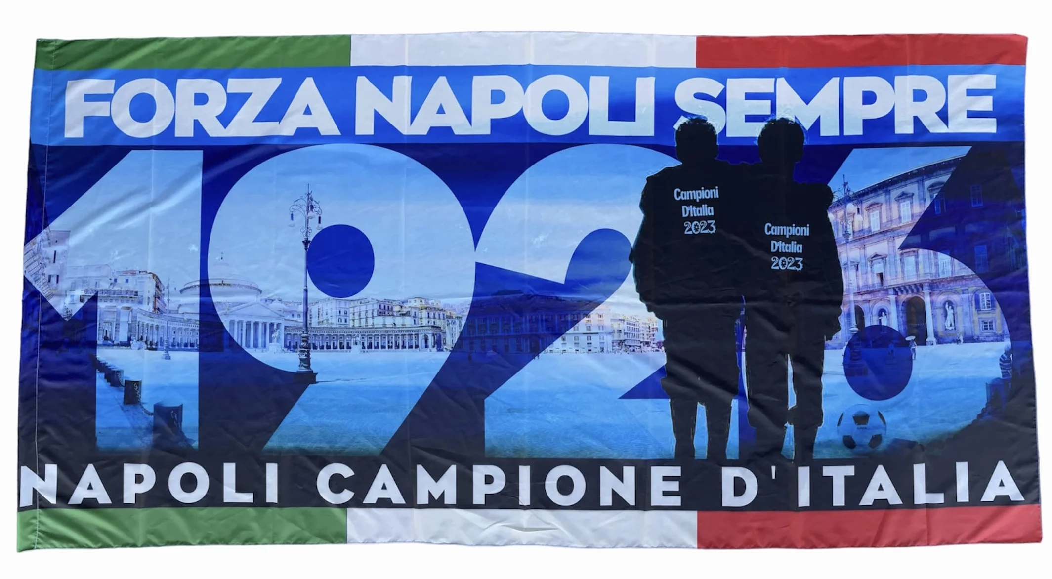 Bandiera Napoli 300x150 cm Striscione Forza Napoli Campioni Festa Scudetto Maradona Calcio Innesto per Asta